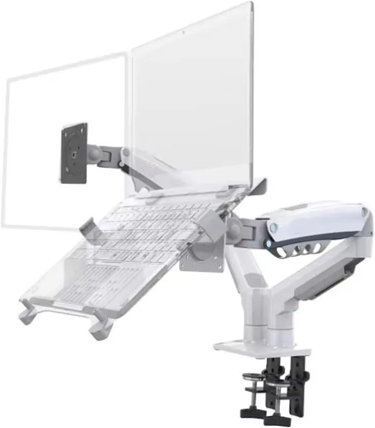 D-MOUNT K160LP 10-17-inch Laptop Stand 360-degree Rotation 10-27-inch Pneumatic Full-Motion Gas Spring Dual Monitor Clamp Desktop White(White no USB)