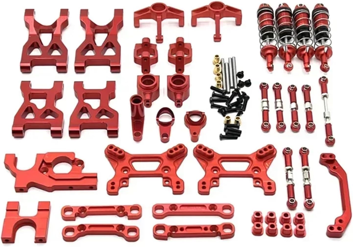 RC Repairs Models For WLtoys 104072 1/10 Metal Upgrade For Swing Arm Pull Rod Steering Cup Shock Absorber 13 Piece Kit RC Car Parts(Red)