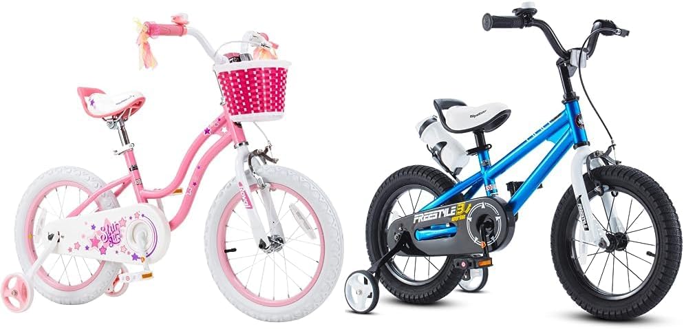 Royalbaby Stargirl Kids Bike 16 Inch Girls Bicycle for Children with Training Wheels Kickstand Basket, Rose Pink & Kids Bike Boys Girls Freestyle BMX Bicycle with Training Wheels Kickstand Gifts