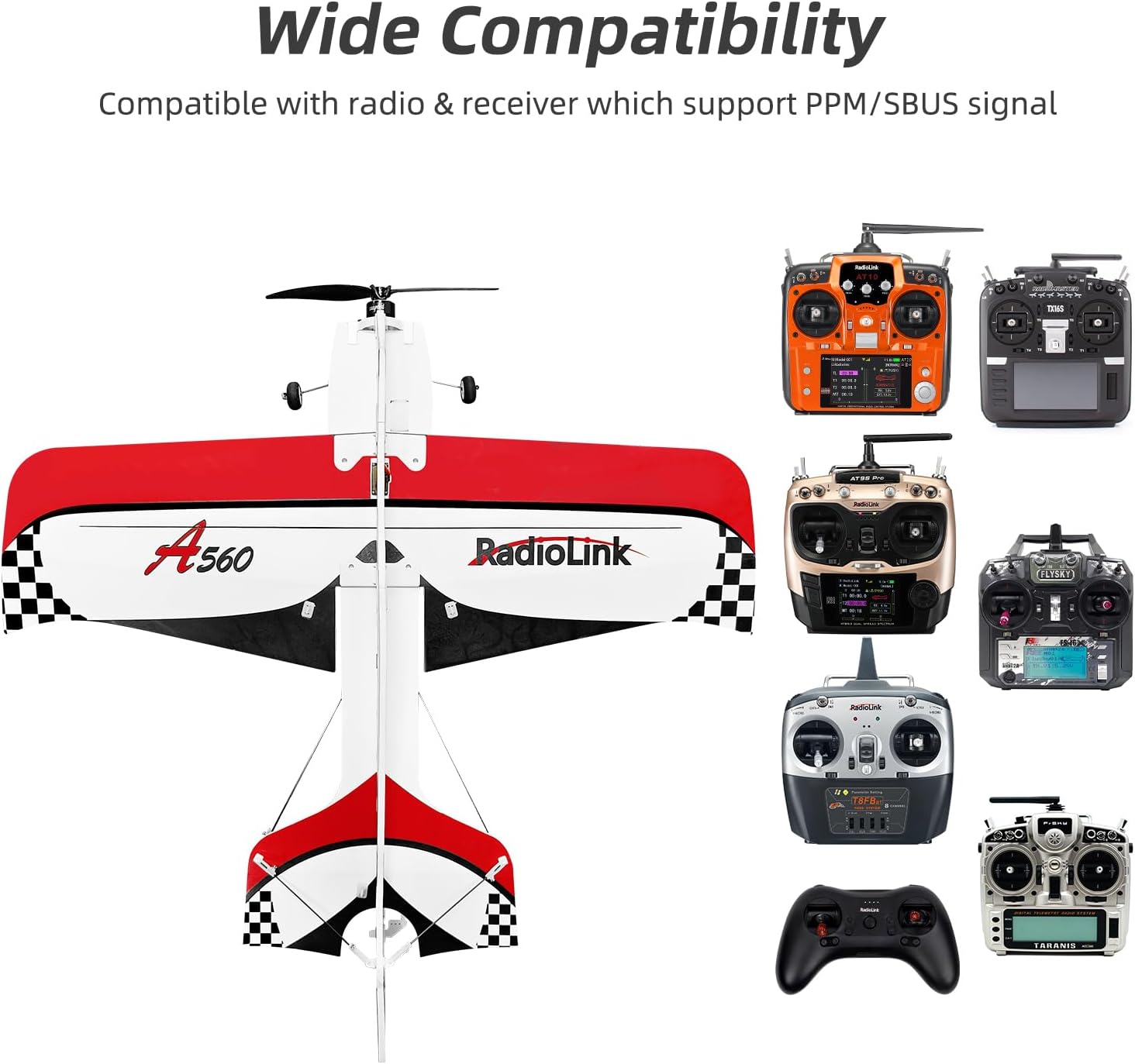 Radiolink A560 PNP (Plug&Play) RC 3D Airplane & AT10II 12 Channels RC Transmitter and R12DS Receiver, Left Hand Throttle Radio, CM210 2S LiPo Fast Charger Kit, Totally RTF
