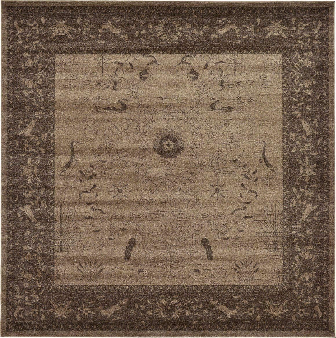 Unique Loom La Jolla Collection Farmhouse, Contemporary, Botanical, Traditional, Vintage Area Rug (10' 0 x 10' 0 Square, Light Brown/Dark Brown)