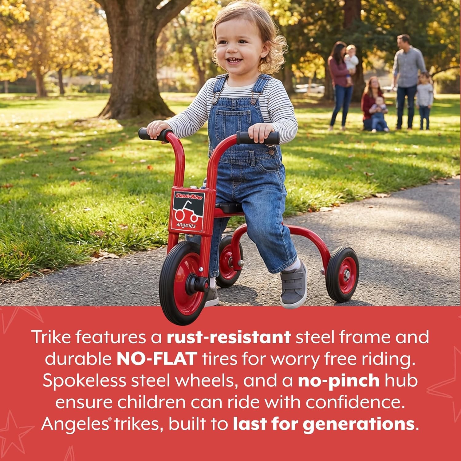 Angeles Push Bike for Toddlers, Toddler Tricycle with Solid Airless Rubber Tires, Kids Bike for Preschools and Daycare, Ages 18 months and up, ClassicRider 12.75