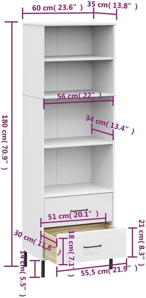 BUKSCYJS Sturdy Bookshelf Industrial Bookshelf Bookcase with 2 Drawers White 23.6