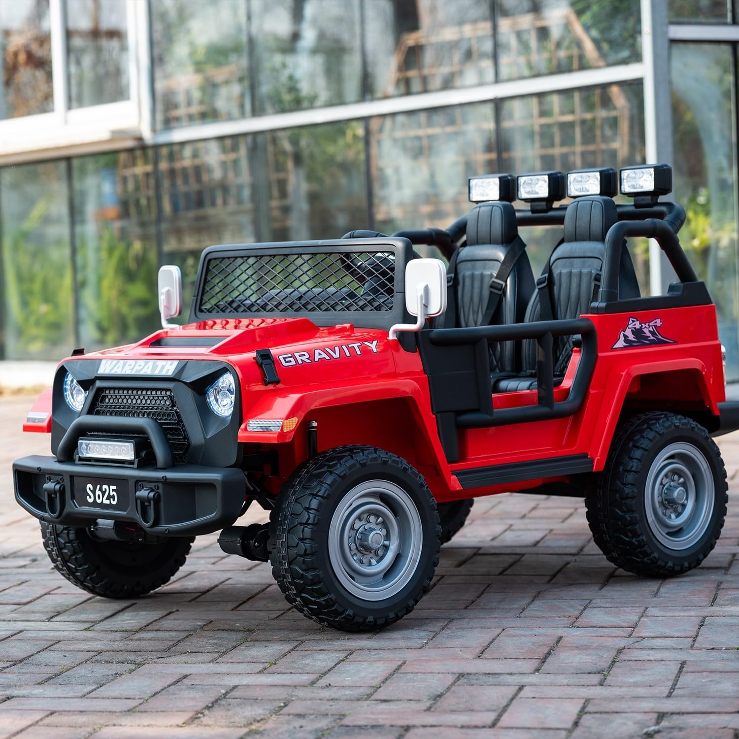 2 Seater 24V 4WD Ride On Truck Jeep Car Electric Vehicles Kids w/Parent Remote Control 4x200W Spring Suspension LED Headlights Searchlights Bluetooth Music New Edition Red