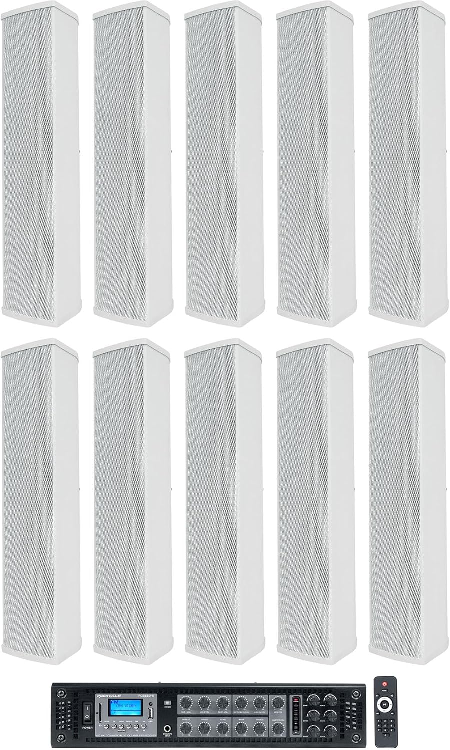 Rockville Bundle: RCS650-6 650W 6-Zone 70V Commercial Bluetooth Amp + Wet Array 5 White 60W IP55 Wall Mount Speakers