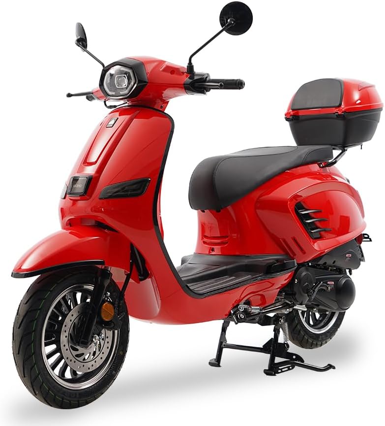Classic 150 Electric Scooter, Red, PMZ150-16 Model, with Rear Storage Box