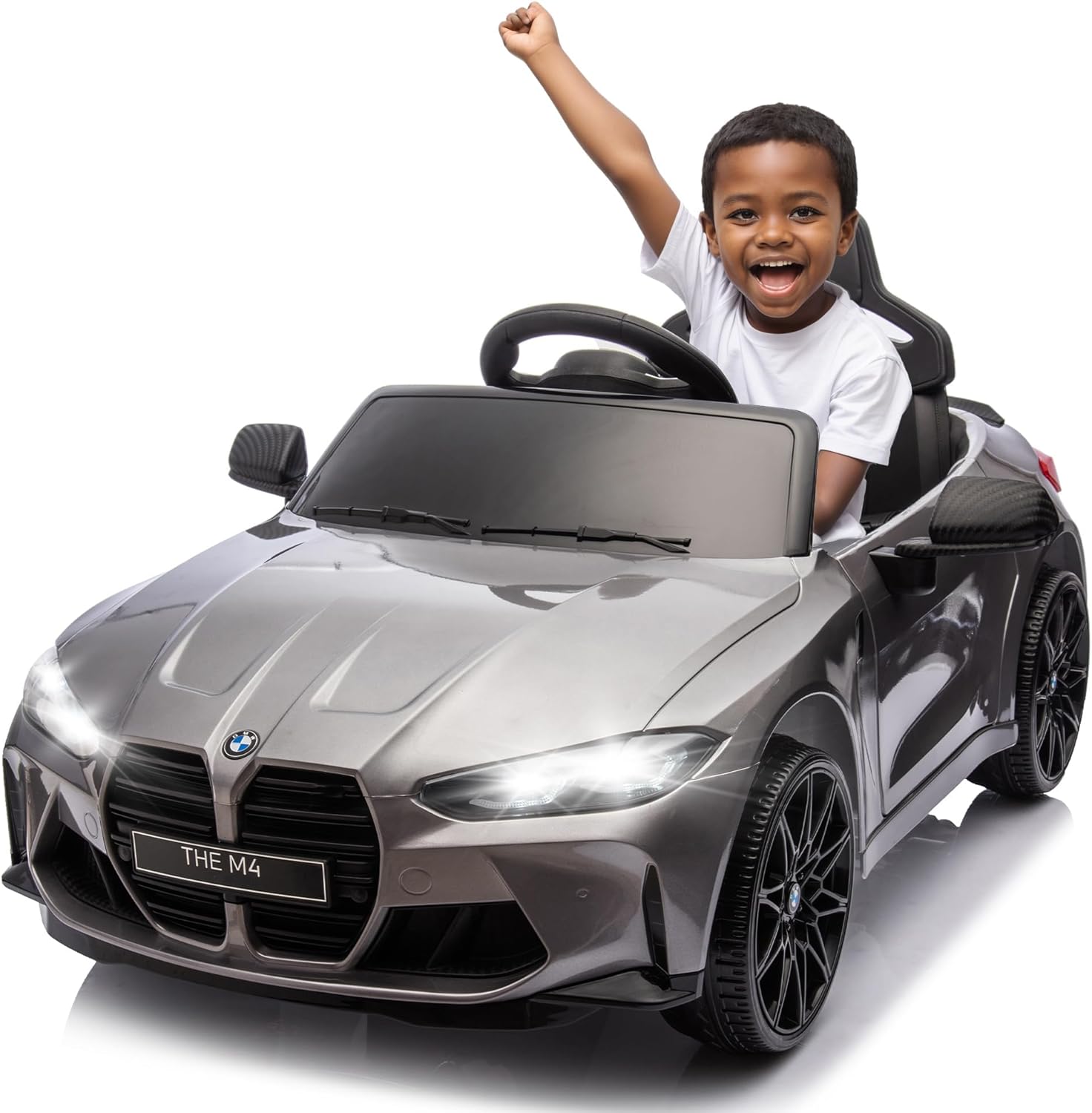 12v Kids Ride on Toy Car Authorized by BMW M4, Kids Electric Car W/Parents Remote Control (Silver, 24V)