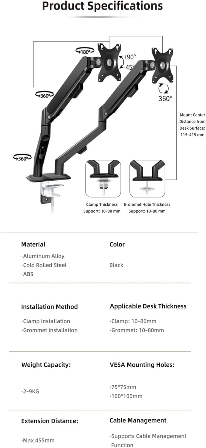 Monitor Stand M22B Gas Spring 17-30 Inch LCD LED Stand Dual Black Monitor Stand Arm