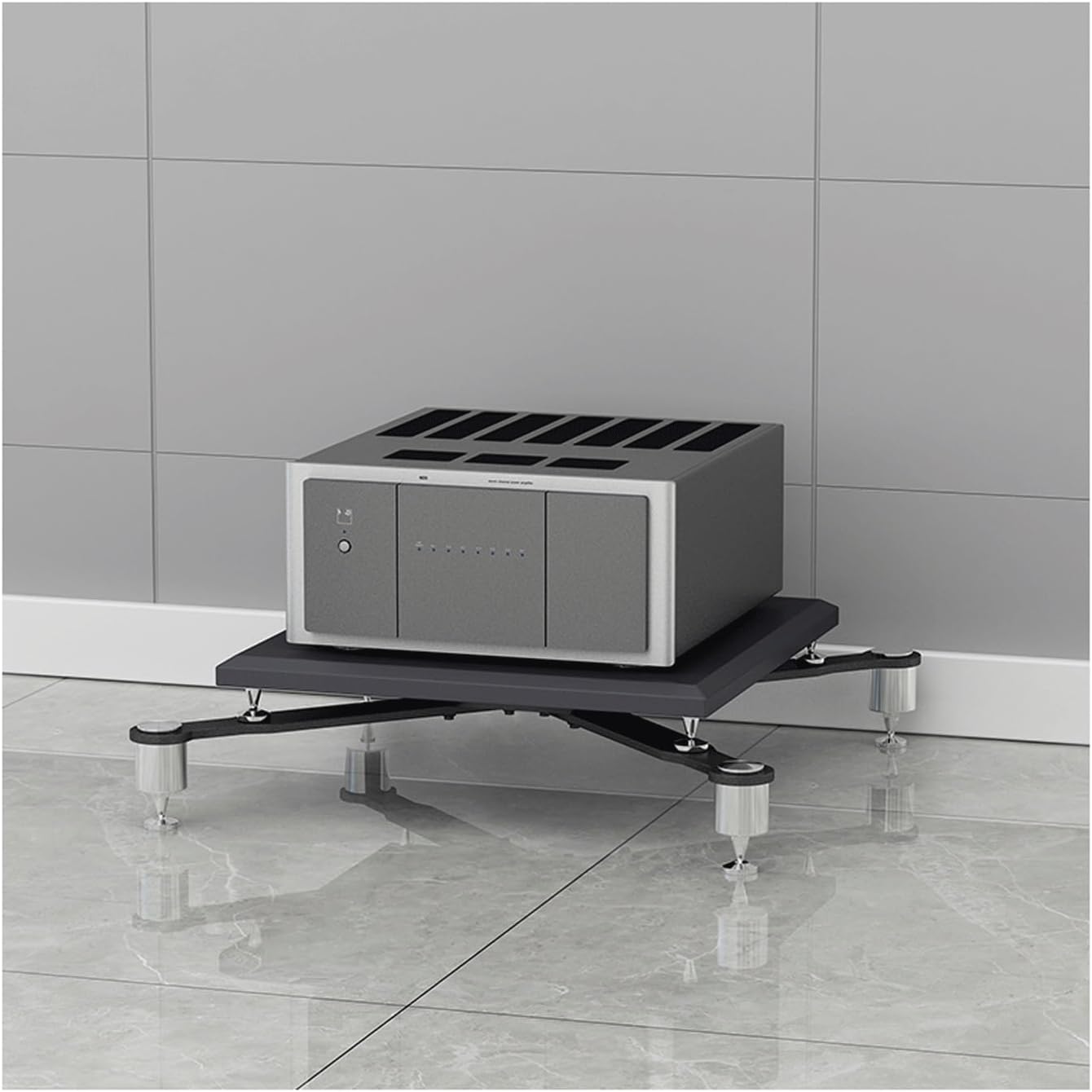 XMFBSY Medios Stereo Rack Audio Video Media Stand Modern HiFi Rack Audio Tower with Shock-Absorbing Feet Game Console Equipment Shelf for Home Office Organizer(Silver