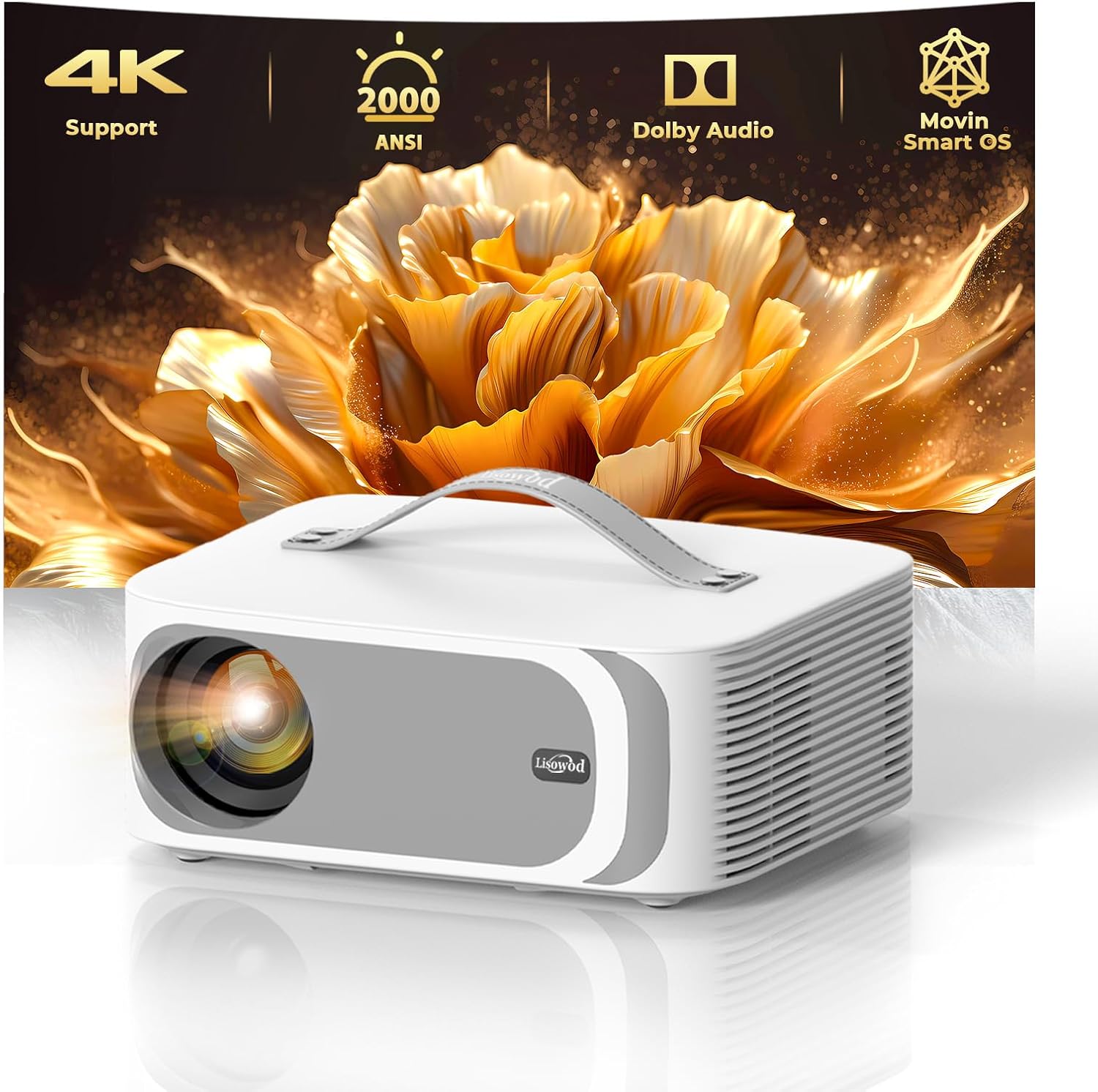 [AI Movin 2.0 OS/2000 ANSI/Official-Apps] Outdoor-Projector-4k with WiFi and Bluetooth