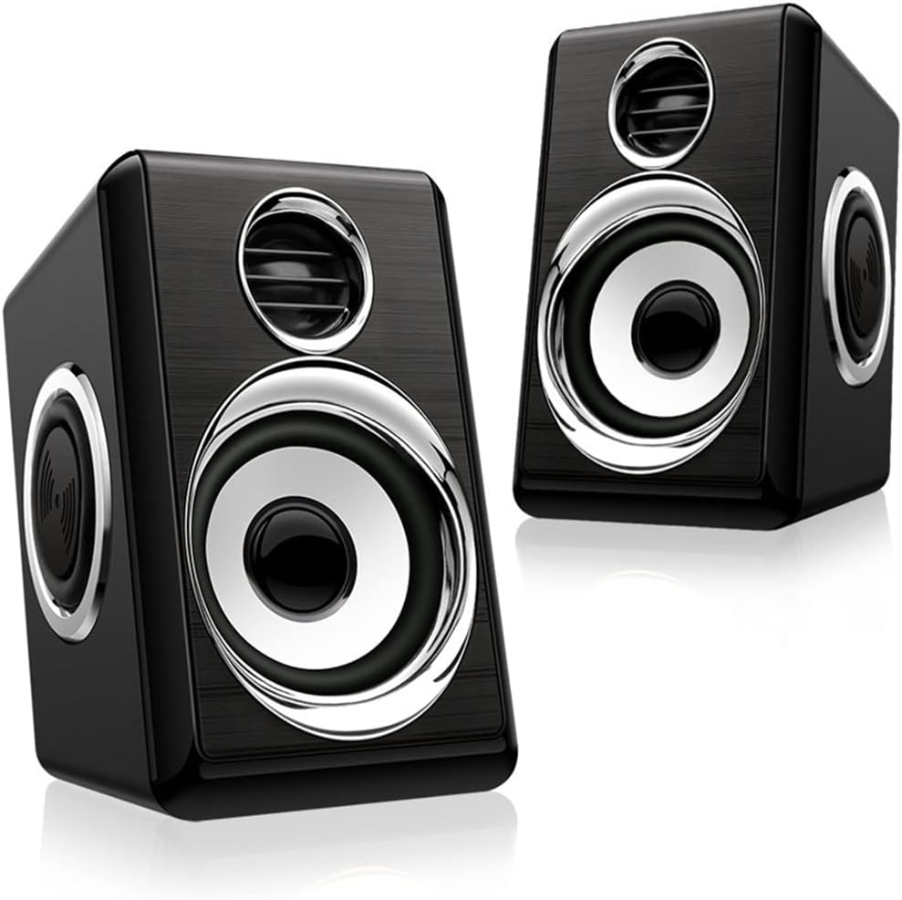 1 Pair USB+AUX Wired Computer Speakers Bass Reinforcement 4 Diaphragm for Laptop Desktop 8W High Power Loudspeaker (Color : Silver) (Silver)