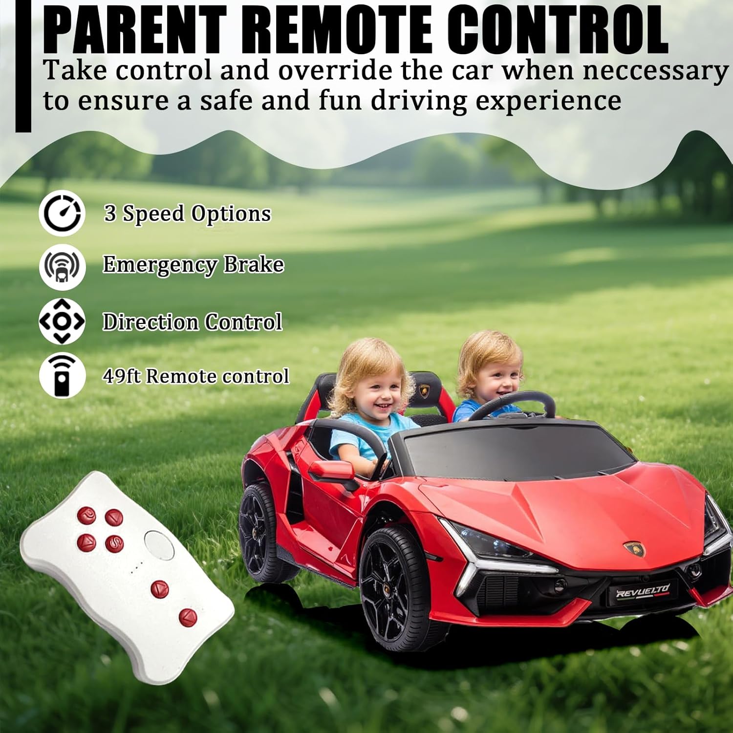FINITO XXL 24V Kids Ride on Car, Licensed Lamborghini,4WD Electric Car for Boys and Girls with Parents Remote Control, Music, Bright Lights, MP3, Electric Vehicle for Kids Ages 3-8 Years (Red)