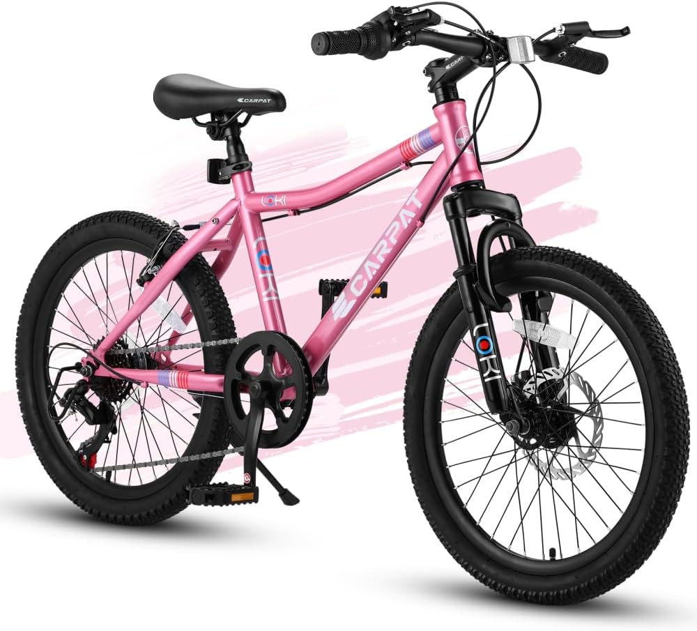 S20101 20 Inch Kids' Bike, Boys Girls Mountain Bike Ages 6-12, 7 Speed Teenager Children Kids' Bicycles, Front Suspension Disc Brake Rear V-Brake, High Steel Frame