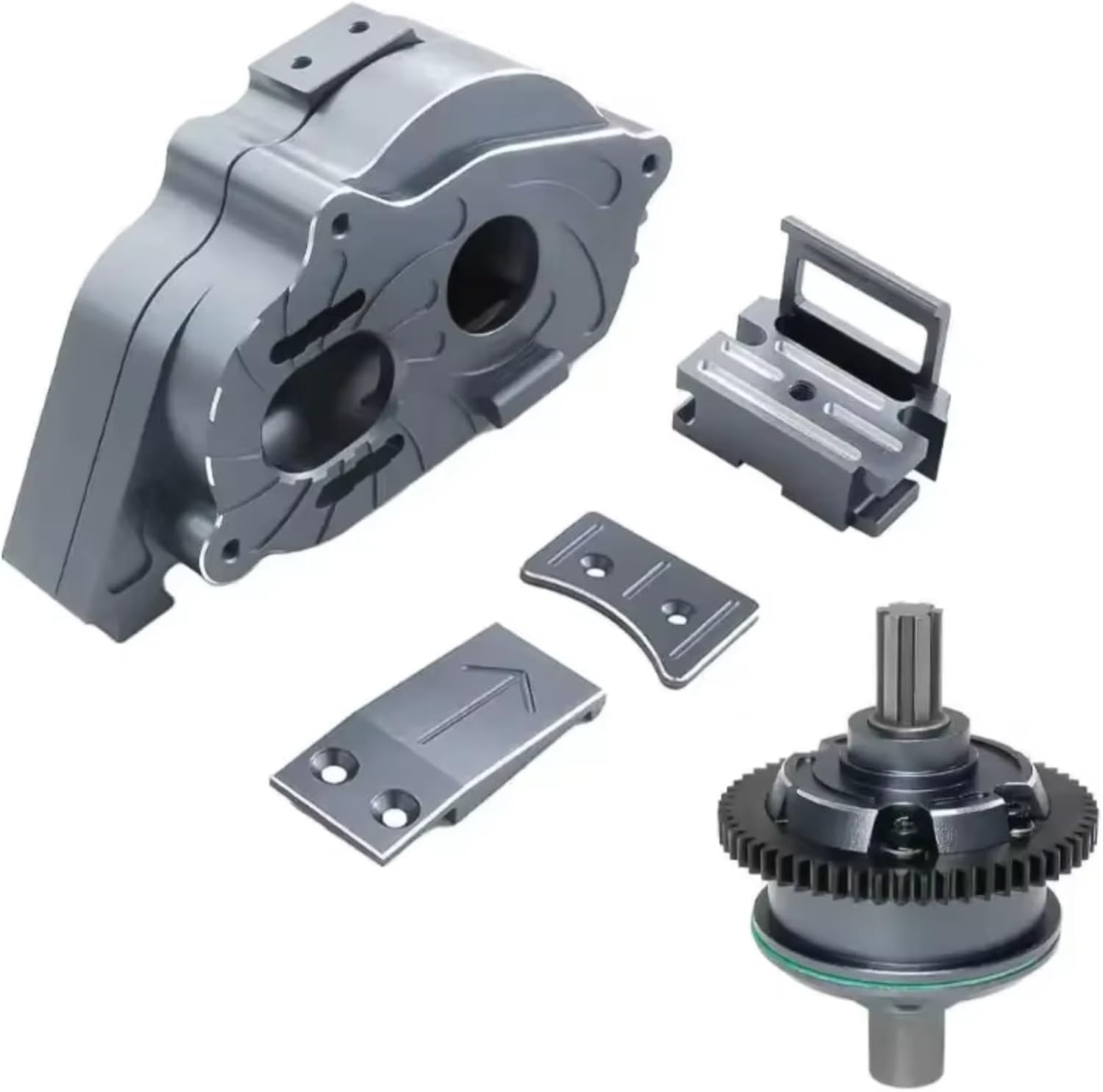 RC Car Upgrade Part for Arrma for Kraton for Outcast for BLX 1/10 for Mojave 1/8 Metal Center Gearbox and Differential Set RC Upgrade Parts Accessories(Gray)