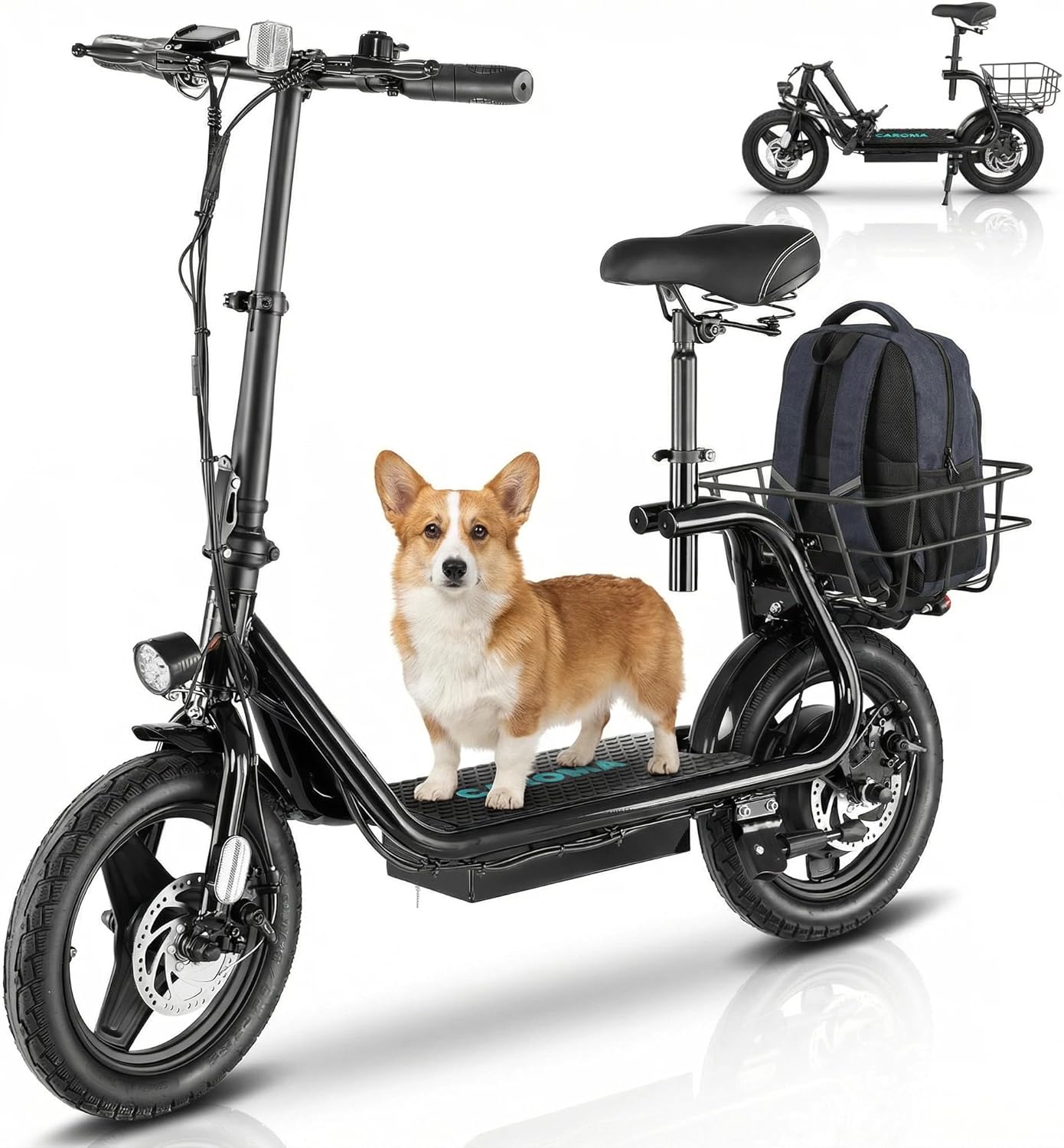 Caroma Electric Scooter with Seat for Adults, Max 30Miles Ranges&20Mph, 500/800/1200W Motor, 14/20