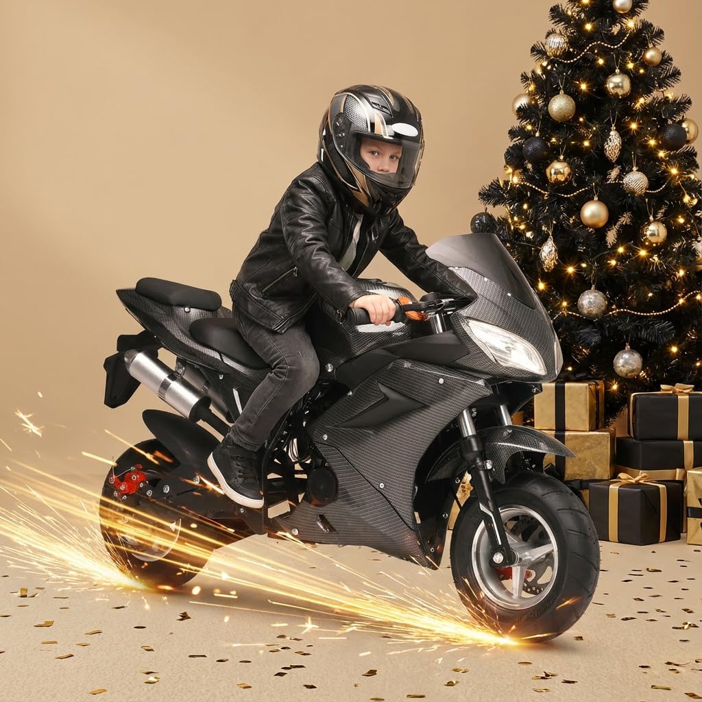 50cc 4-Cycle Pocket Motorbike, Gas Power Mini Motorcycle Bike, Mini Motorcycle, Gas Pocket Rocket Motorbike, Max Speed 25MPH, 220lbs Weight Capacity Black