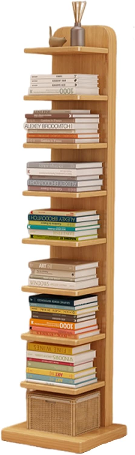 JS Ellie 5/9-Tier Narrow Open Bookshelf, Tall Wooden Floor-Standing Bookcase, Covers an Area of ​​0.1㎡, Saves Space, Suitable for Bedroom, Living Room, Study, Office Wood 9-Tier