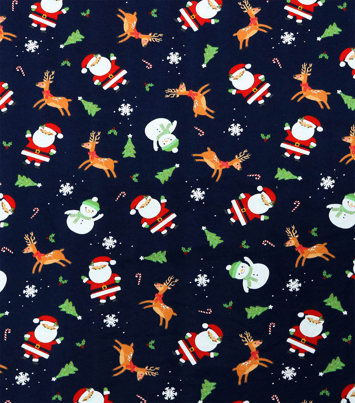 Snowmen & Santa on Navy Super Snuggle Christmas Flannel Fabric by POP!
