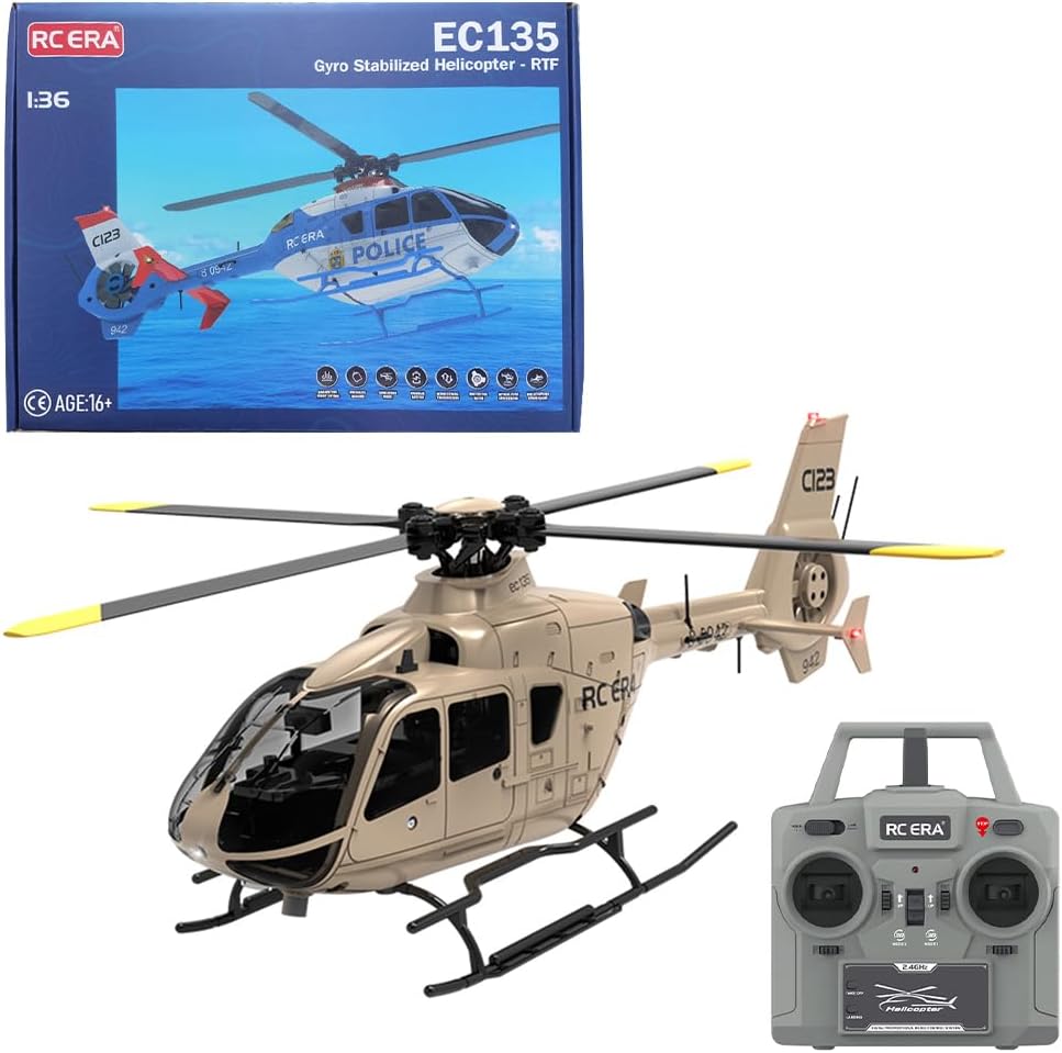 RC Helicopter for Adults, C123 1/36 Scale 6CH Single-Rotor Brushless RC Helicopter with Gyro Stabilization, Optical Flow Positioning, and Altitude Hold, Outdoor RC Airplane for Beginner (RTF Version)