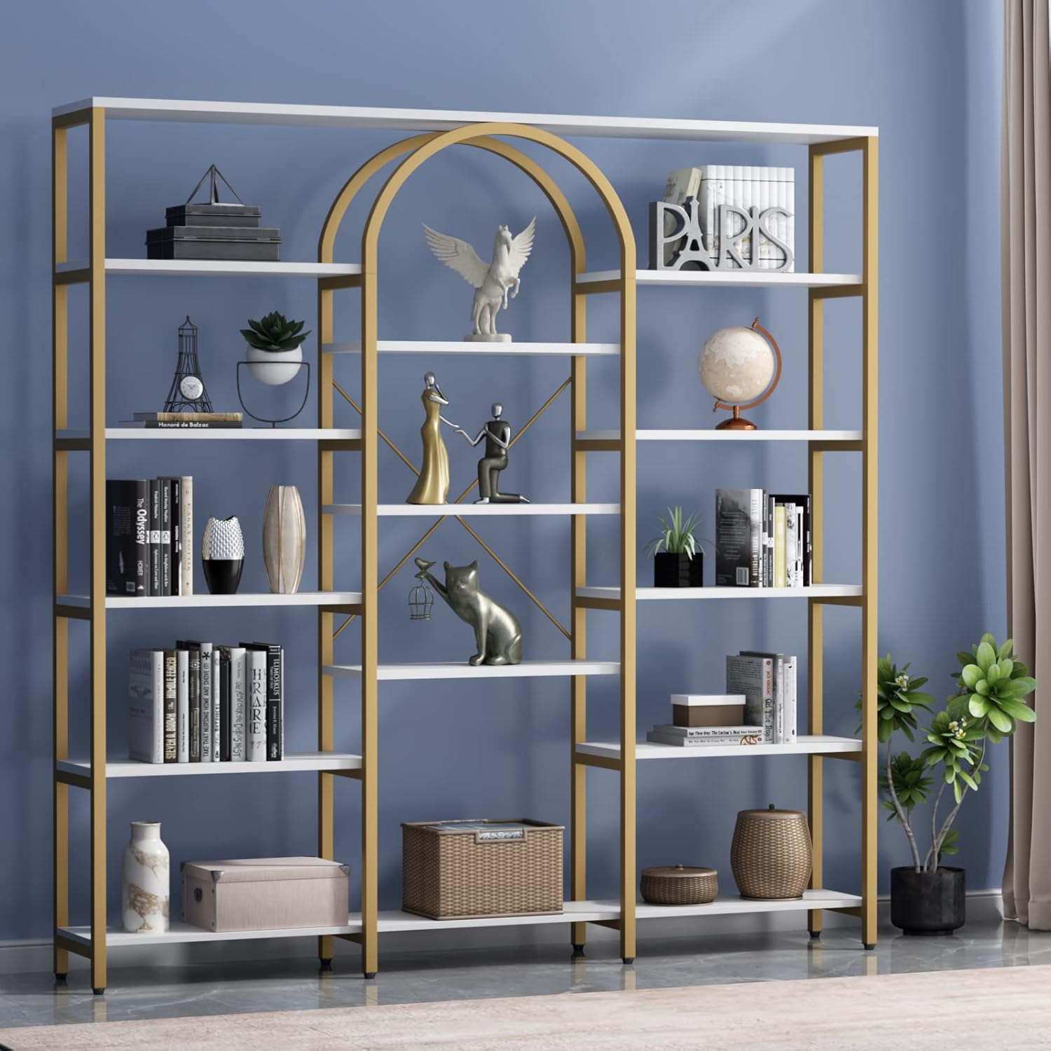 Auromie Triple Wide Gold Bookshelf, 70.87