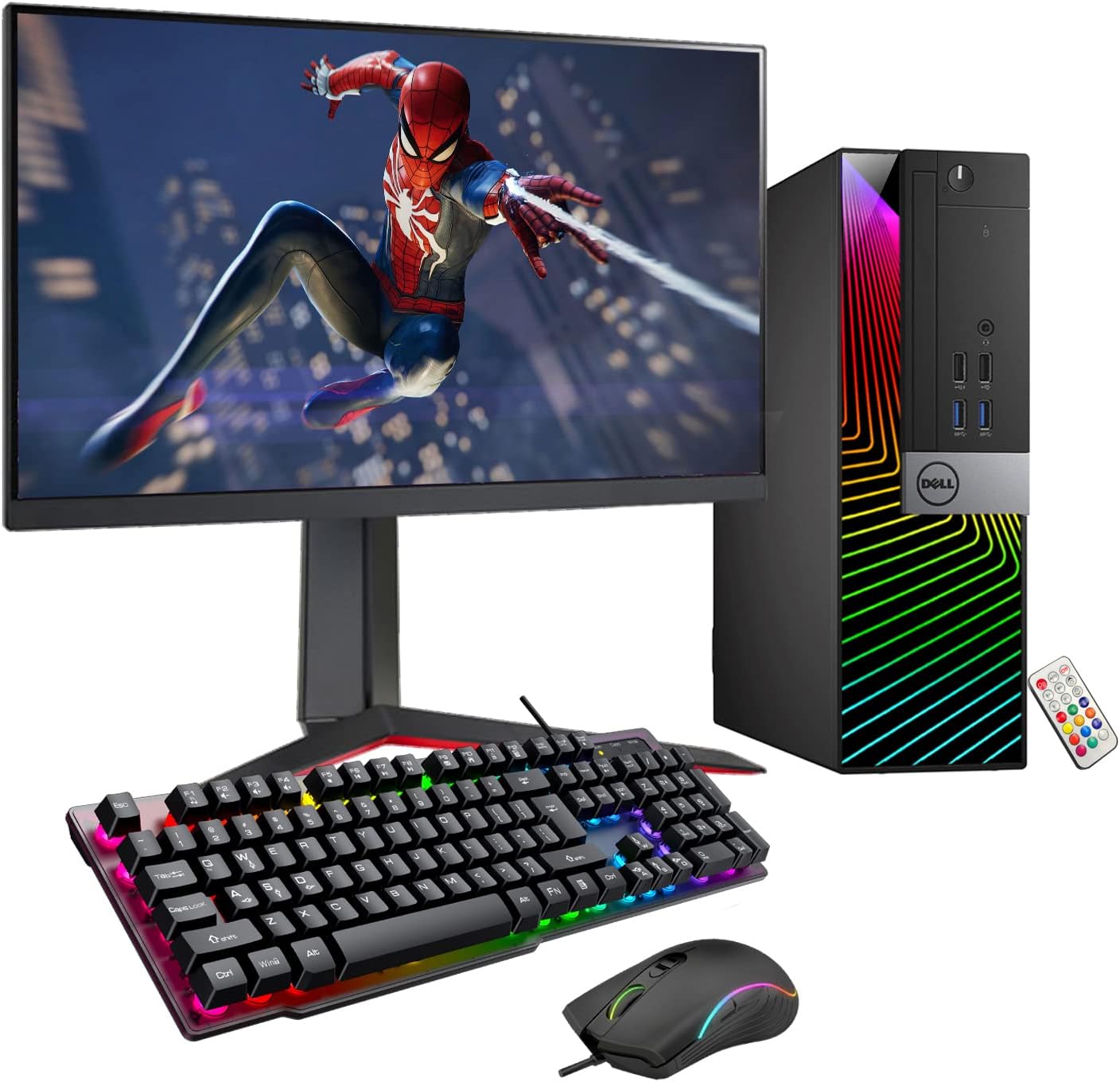 Dell RGB Gaming PC with 24 Inch Gaming Monitor OptiPlex Desktop Computer Intel i5 Quad-Core Processor NVIDIA GeForce GT 1030 2GB 16GB RAM 512GB SSD Windows 11 Pro WiFi HDMI (Renewed)
