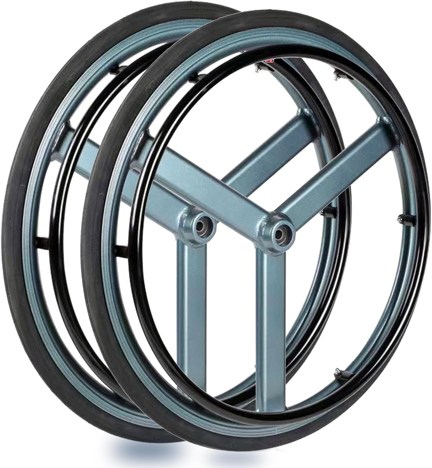 24 Inch Sports Wheelchair Rear Wheels Assembly, 24×1 Inflatable Rear Wheel Replacement Parts with Handrim(Gray)