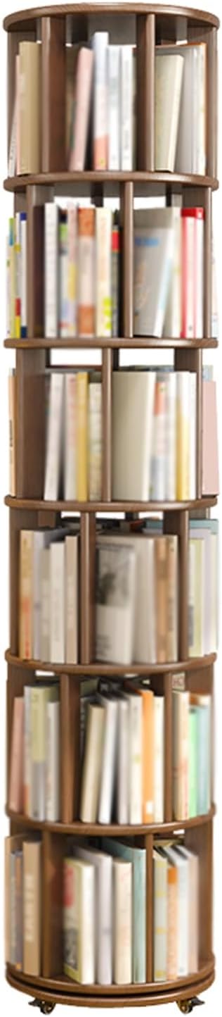 GAMAK Rotating Bookshelf Adults on Wheels, Solid Wood Revolving Bookcase, Mobile Tall Bookcase, Modern Special Bookshelf Tower Visible Display Shelf for Home Living Room (Size : 6 Tier)