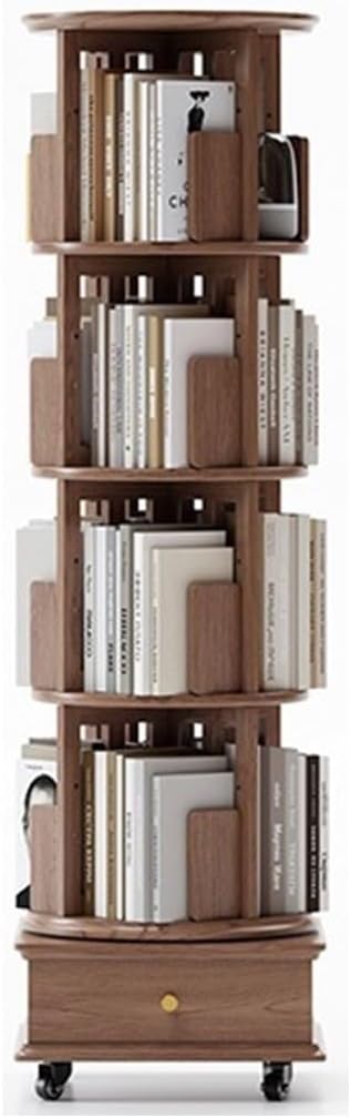 KIRANDY All Solid Wood Rotating Bookshelf 360-degree Bookcase Floor Storage Rack for Home Living Room (Size : 44x44x152.5cm Walnut Color)