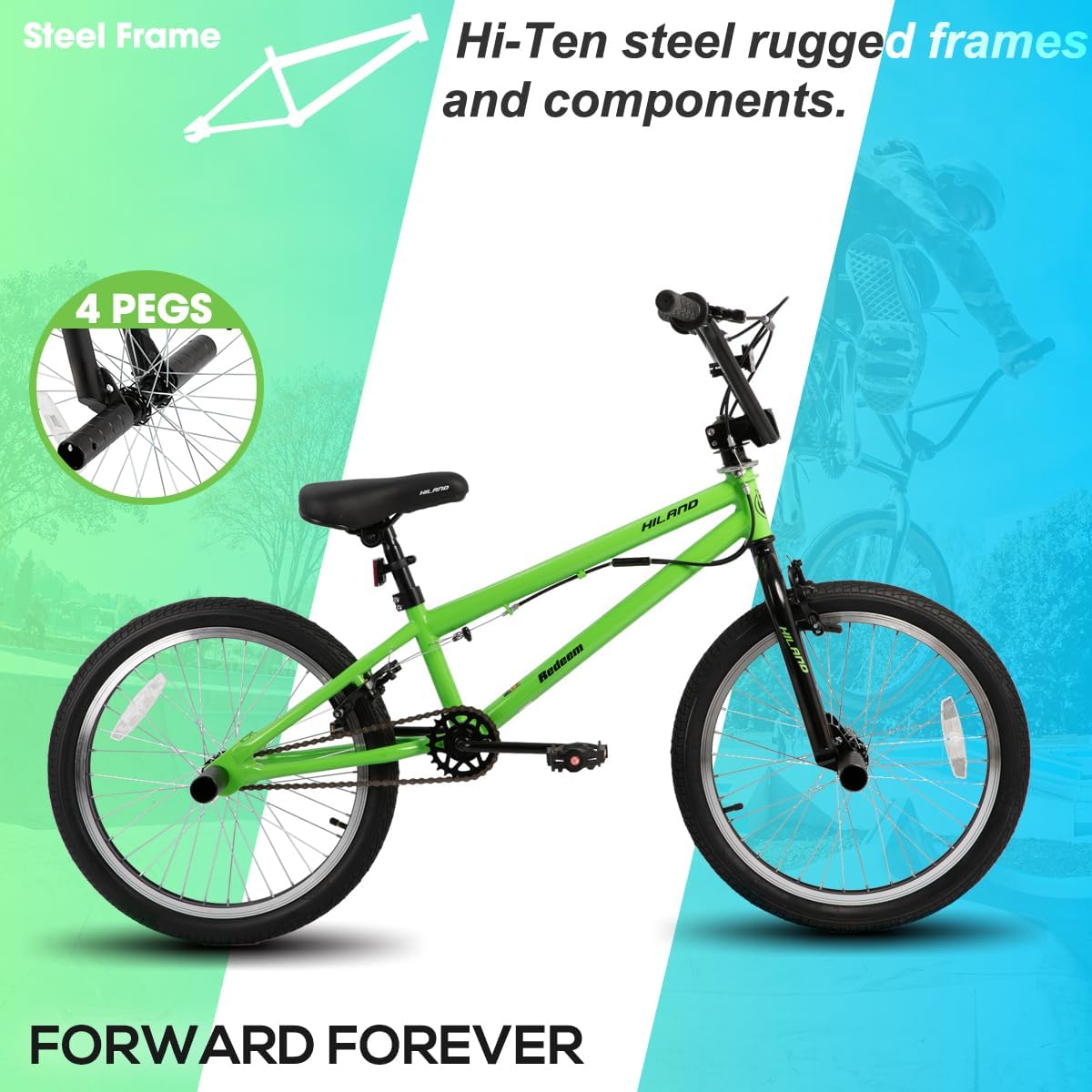 Hiland 20 inch Freestyle Kids BMX Bike,Beginner-Level to Advanced Riders with 360 Degree Gyro & 4 Pegs, Kids' Bicycles for Boys,Girls,Youth Multiple Colors