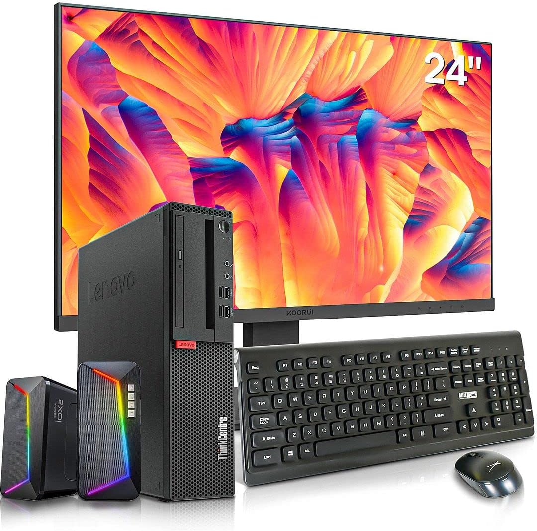 Lenovo ThinkCentre M710S Desktop Computer Bundle, Koorui 24in Monitor, Intel i7-7700, 16GB RAM 256GB M.2 NVMe SSD 2TB HDD, AX200 WiFi, Speakers, Wireless Keyboard Mouse (Renewed)