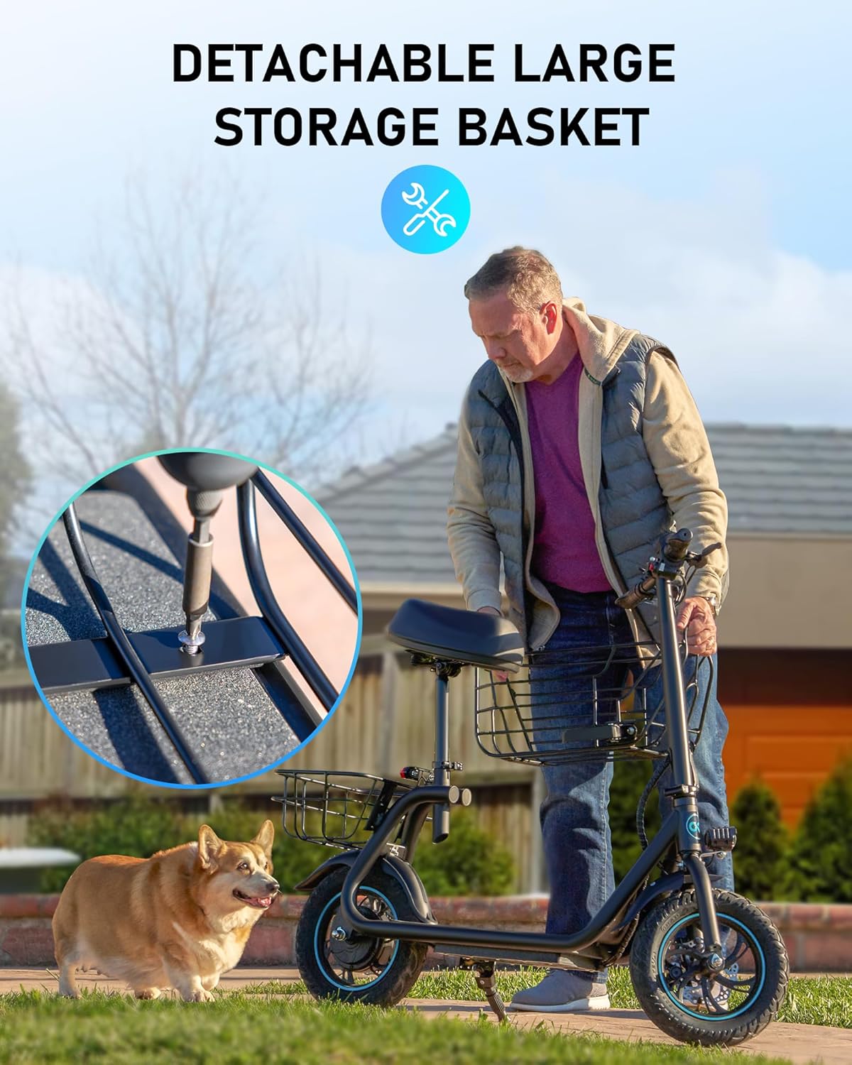 Gyroshoes Electric Scooter with Seat for Adults & Teens, 550W Powerful Motor, 20-Mile Range, Speed up to 18.6MPH, Ample Storage for Pets & Cargo, Electrically-Powered Motor Scooters