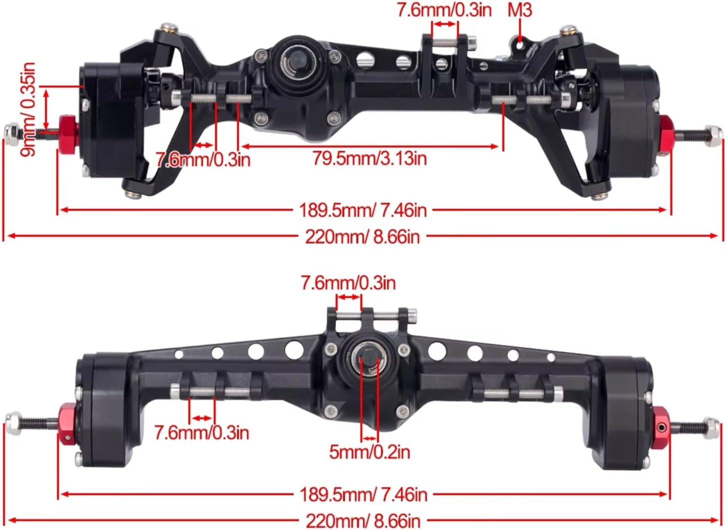 for SCX10 III AR45P 1/10 Offset Portal Axle with Constant Velocity Driveshift Two Servo Mount and Steering Rod RC Crawler Car Upgrade Accessories RC Car Accessories(Black,Front Rear Axle)