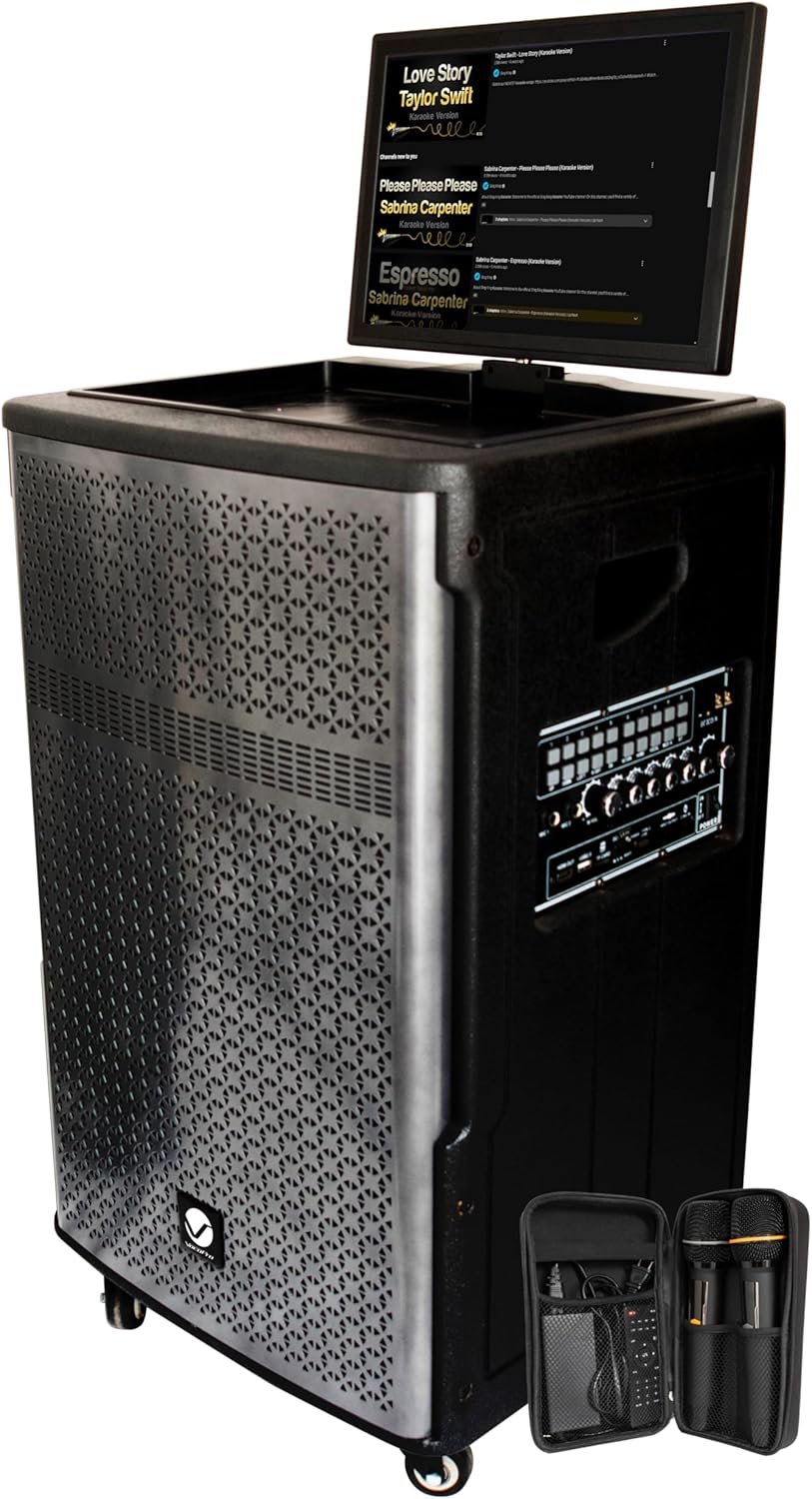 VocoPro Wedding-Singer 15-Inch Portable Karaoke PA Speaker Amp System with Built-in Screen Wi-Fi Bluetooth Rechargeable Battery Rolling Wheels 1000 Watt HD Touchscreen for YouTube and Other Apps