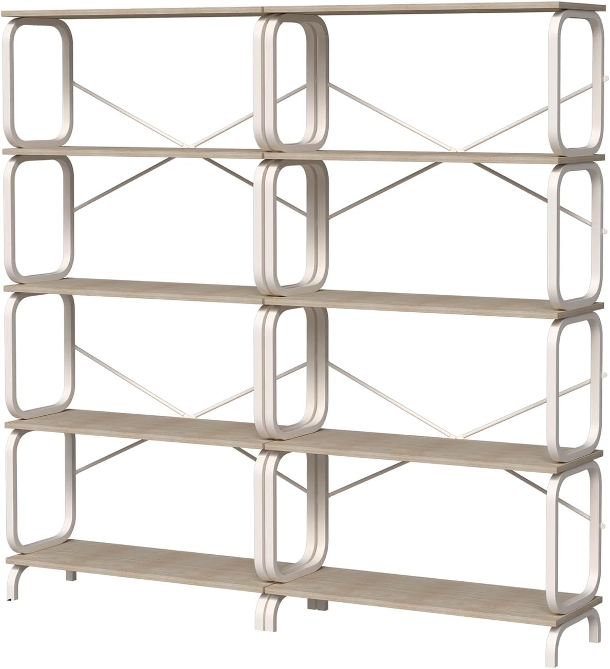 5 Tier Large Book Shelf, Bookcase Home Office Open Bookshelf,Shelves for Living Room, Office Shelf,Vintage Industrial Style Bookshelf with White Metal Frame, White