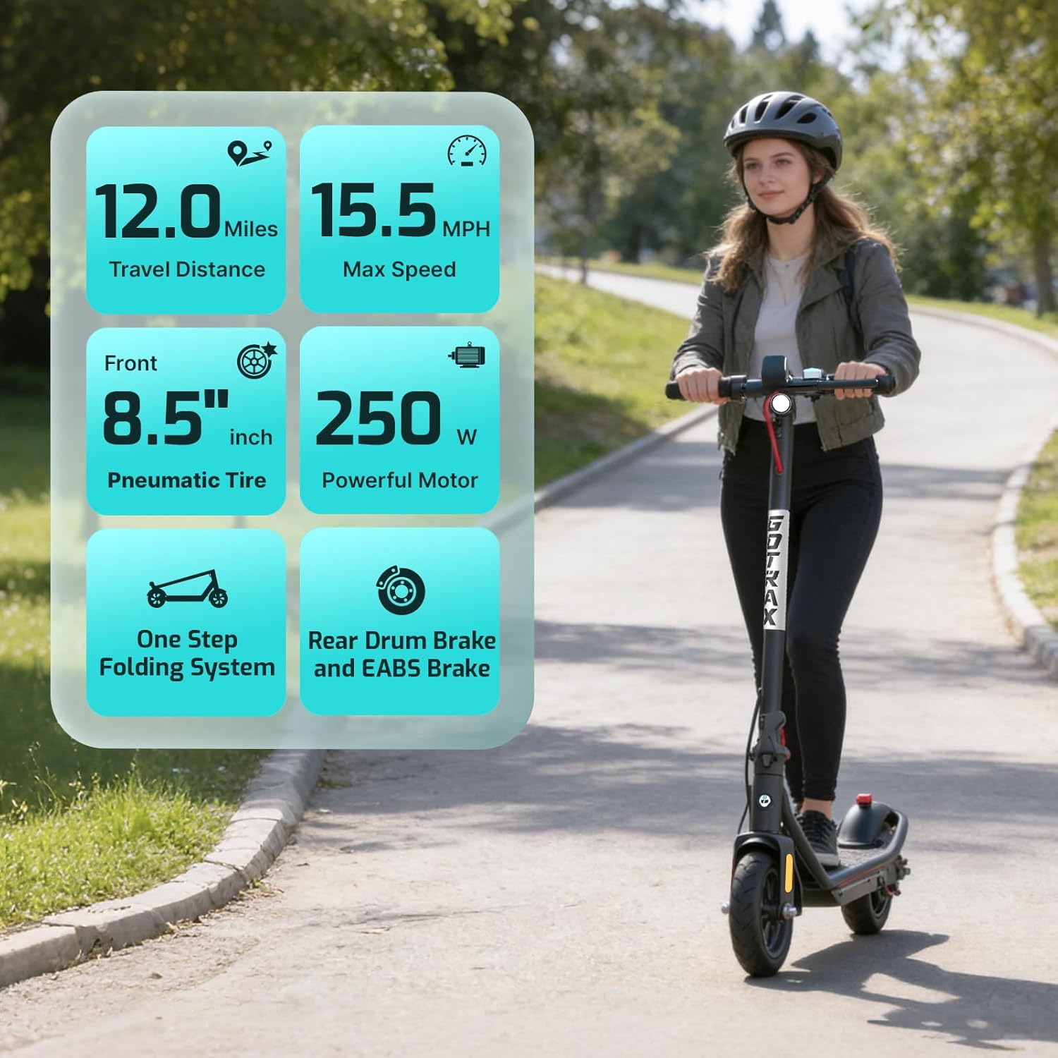 Gotrax Electric Scooter for Adults, Max 12 Mile Range & 15.5Mph by 250W Motor, 8.5