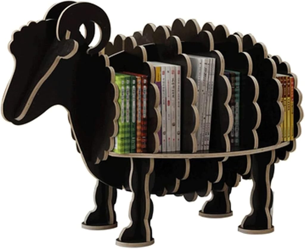 Rieort Fashion Bookshelf Creative Bookshelf Eco-Friendly Solid Wood Multi-Layer Board Bookcase Animal Shape Bookshelves Classic Rack Bookcase not Shaking