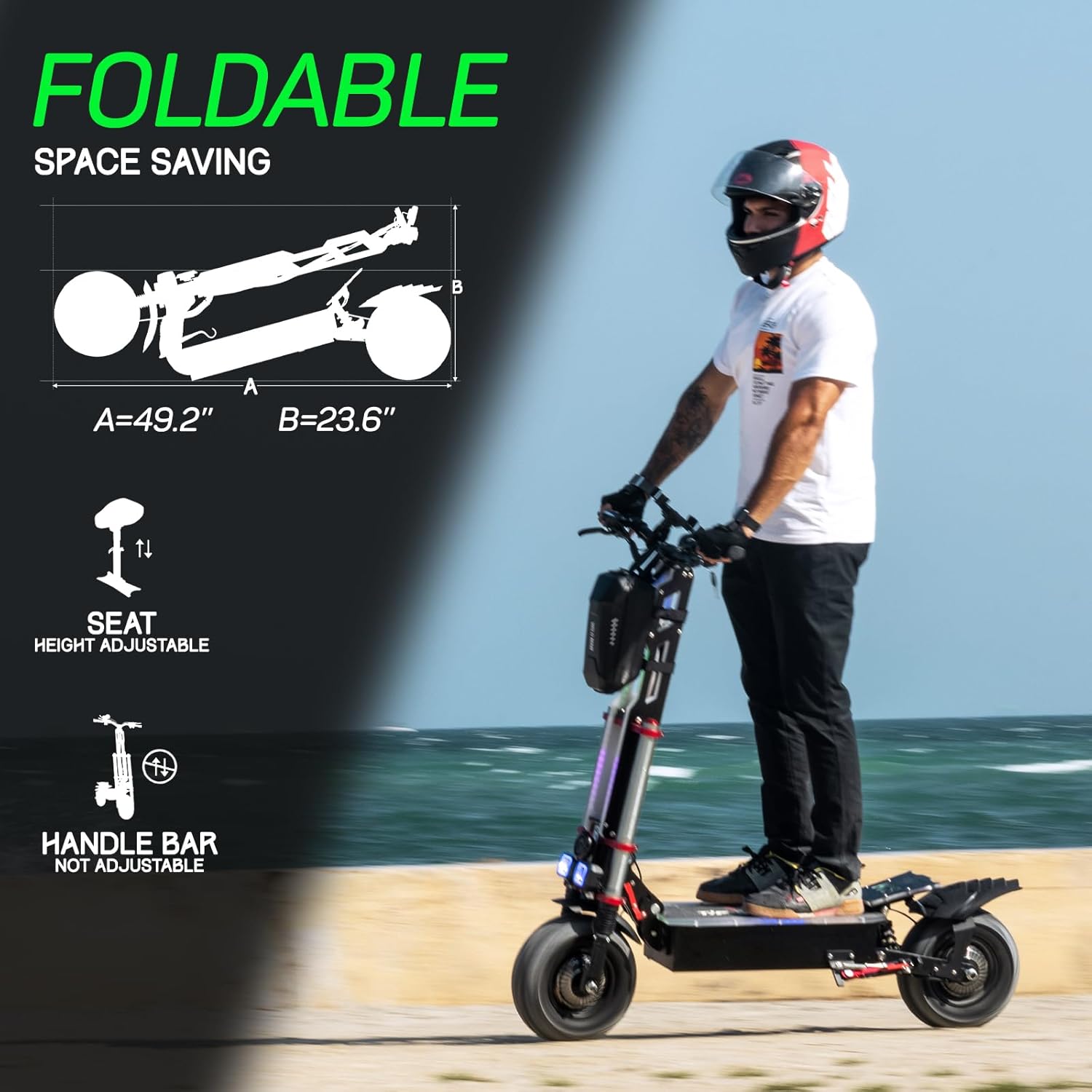 Electric Scooter Adult K8 6000w Dual Motor, Max Speed 50MPH Range 70 Miles, 12 Inch Street Tires Commuter Dual Suspension E-Scooter with Seat and RGB Light