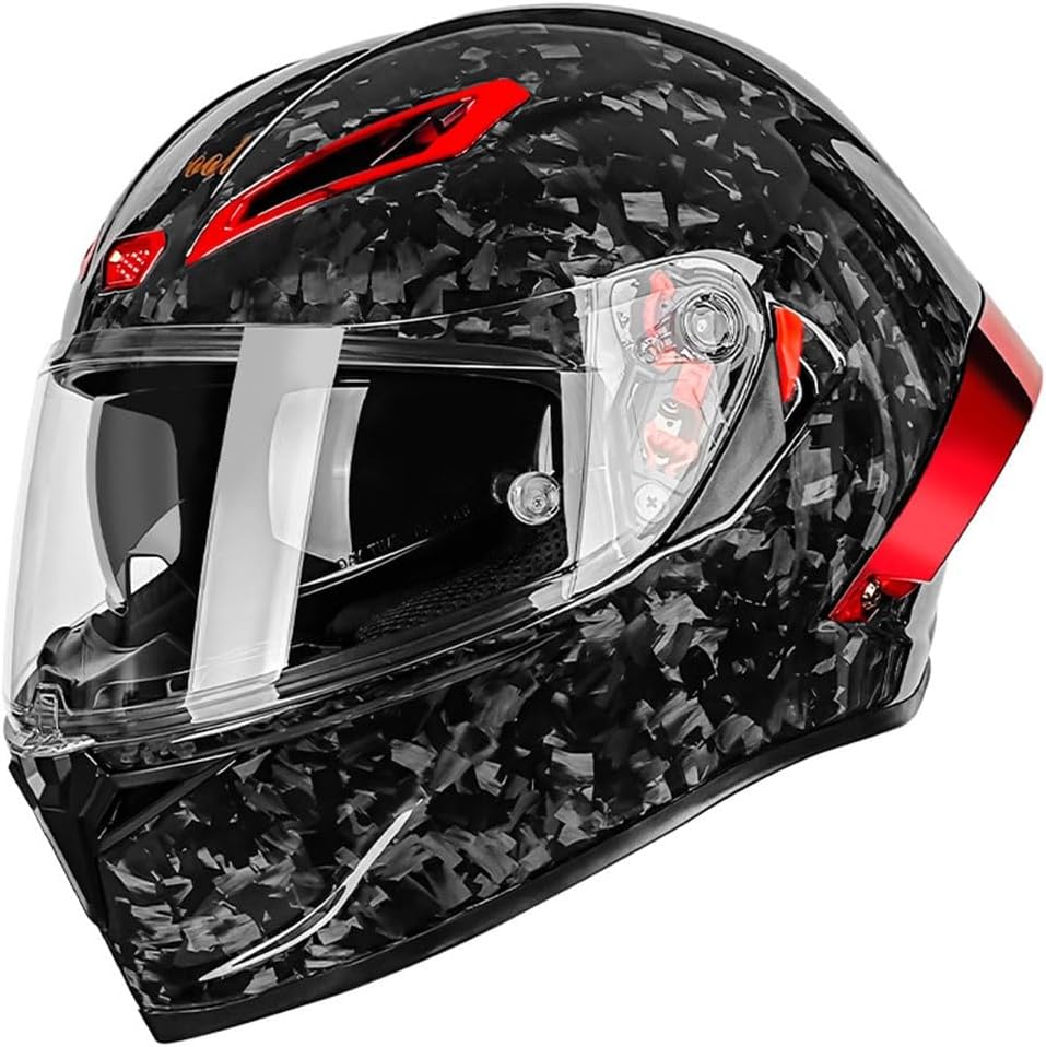Large Rear Wing Dual-Lens All-Season Carbon Fiber Full-Face Helmet DOT Approved Integrated Motorcycle Helmets ATV Street Dirt Bike Racing Motorbike Motocross Helmet for Adult Men Women