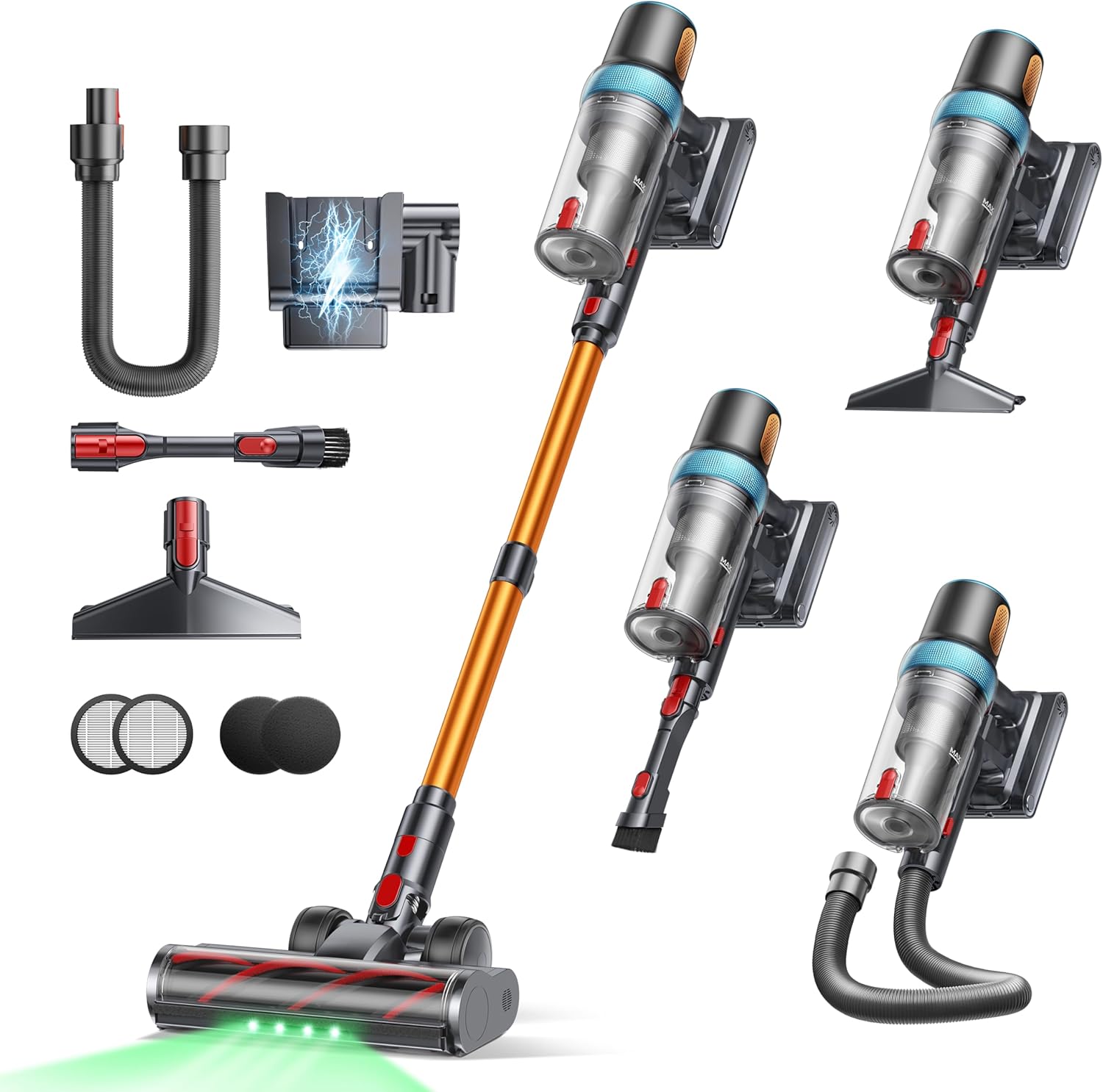 INTETURE Cordless Vacuum Cleaner, 600W 50KPA 65Mins Vacuum Cleaners for Home, Upgraded Stick Vacuum with 3.3Ft Extendable Hose, LED Touch Screen & Wall Charging Station for Hard Floor Carpet Car Pet