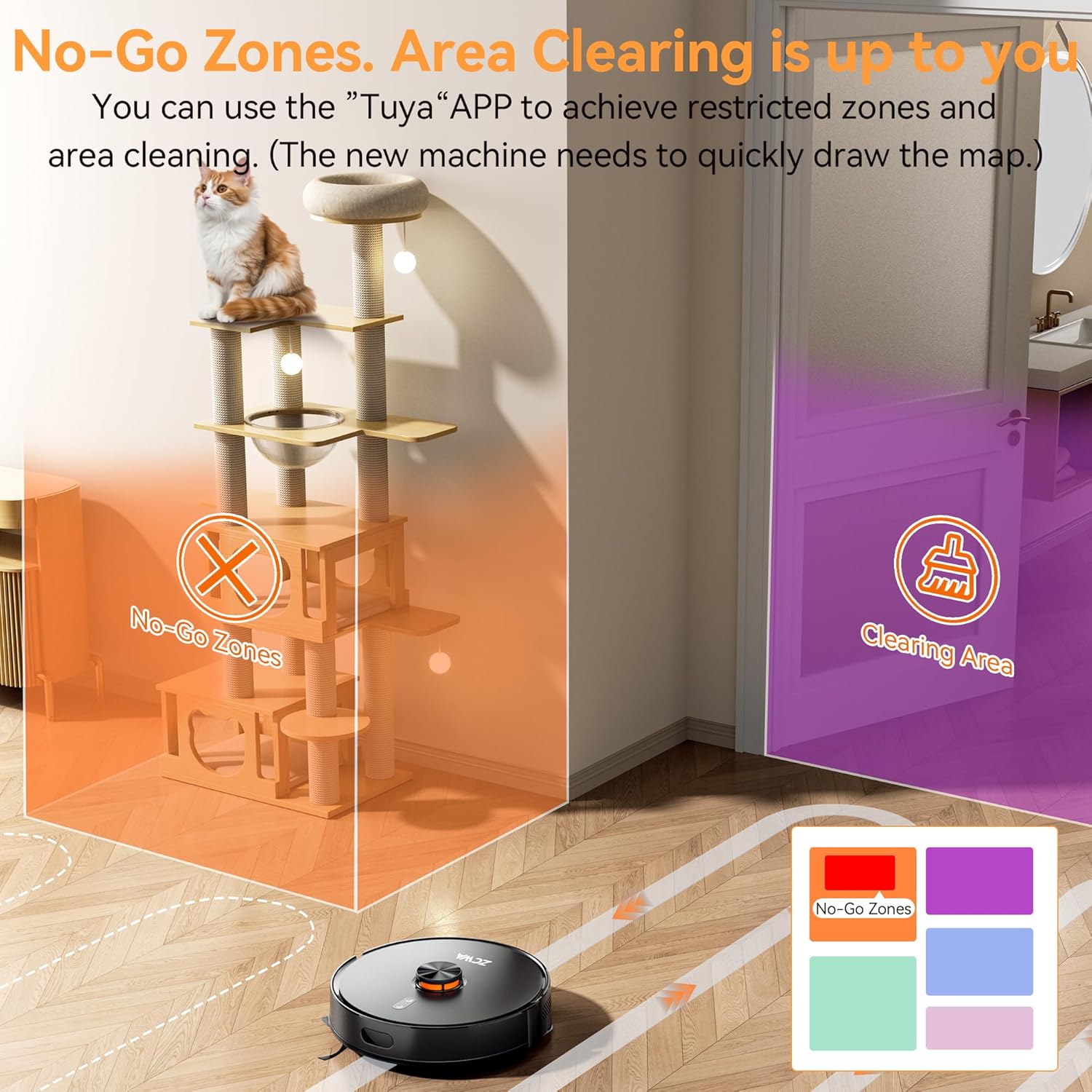 ZCWA D15S MAX Robot Vacuum and Mop Combo, 10000Pa Suction Robot Vacuum, Self-Emptying, Lidar Navigation Robot Vacuum Cleaner, 3200mAh/Automatic Recharging, 3.5L Dust Bin, App Control, Wi-Fi Connected