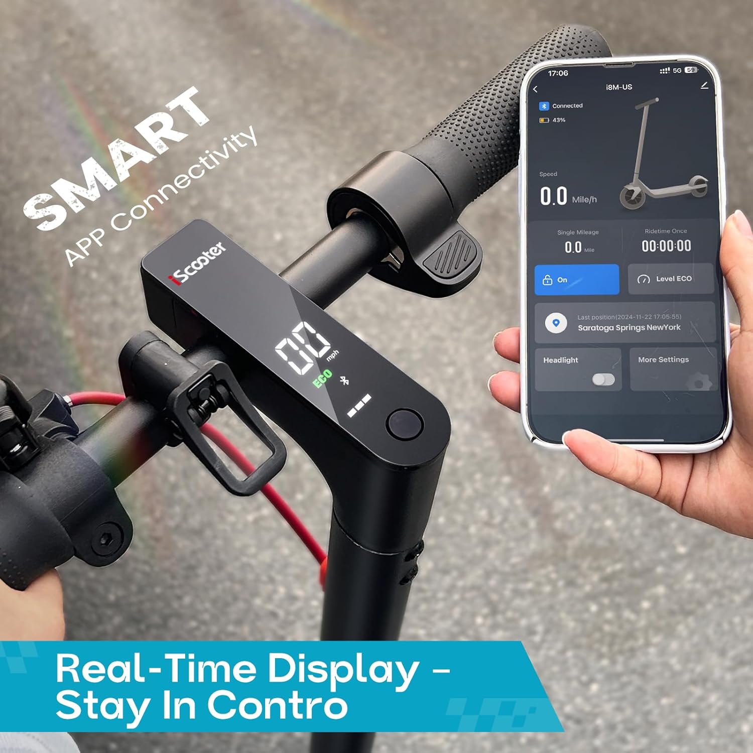 iScooter Electric Scooter, 18 Miles Range, 22 MPH Top Speed, 500W Foldable Commuting Electric Scooter with Double Braking Systems and APP for Adults and Teens