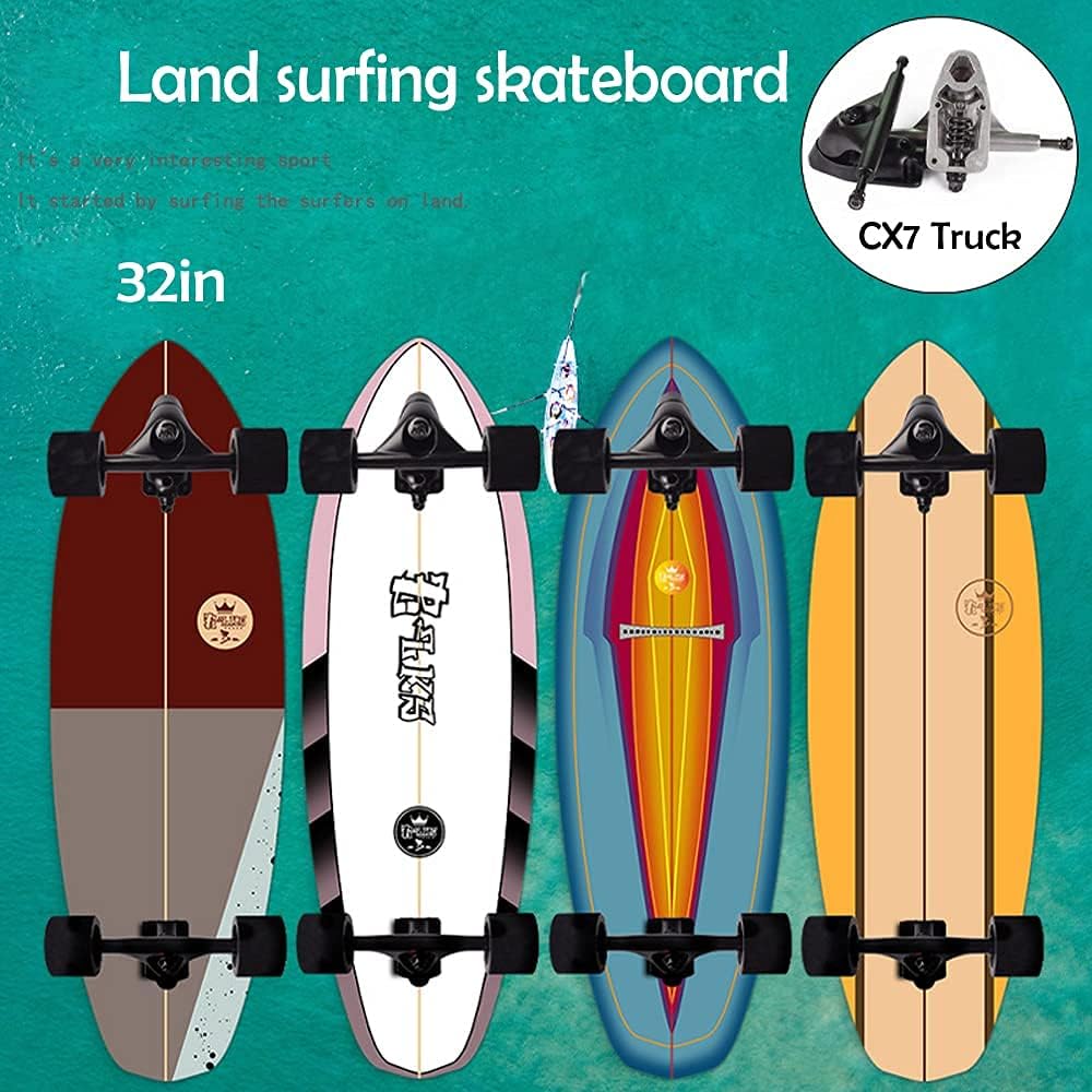 VOMI Land Surfing Skateboard C7 Truck Carving Pumping SurfSkates 32in(Designed with Spring Structure More Flexible) ABEC 11 Bearing 7 Layers of Canadian Maple Board for Children Youth Adults Gift (E)