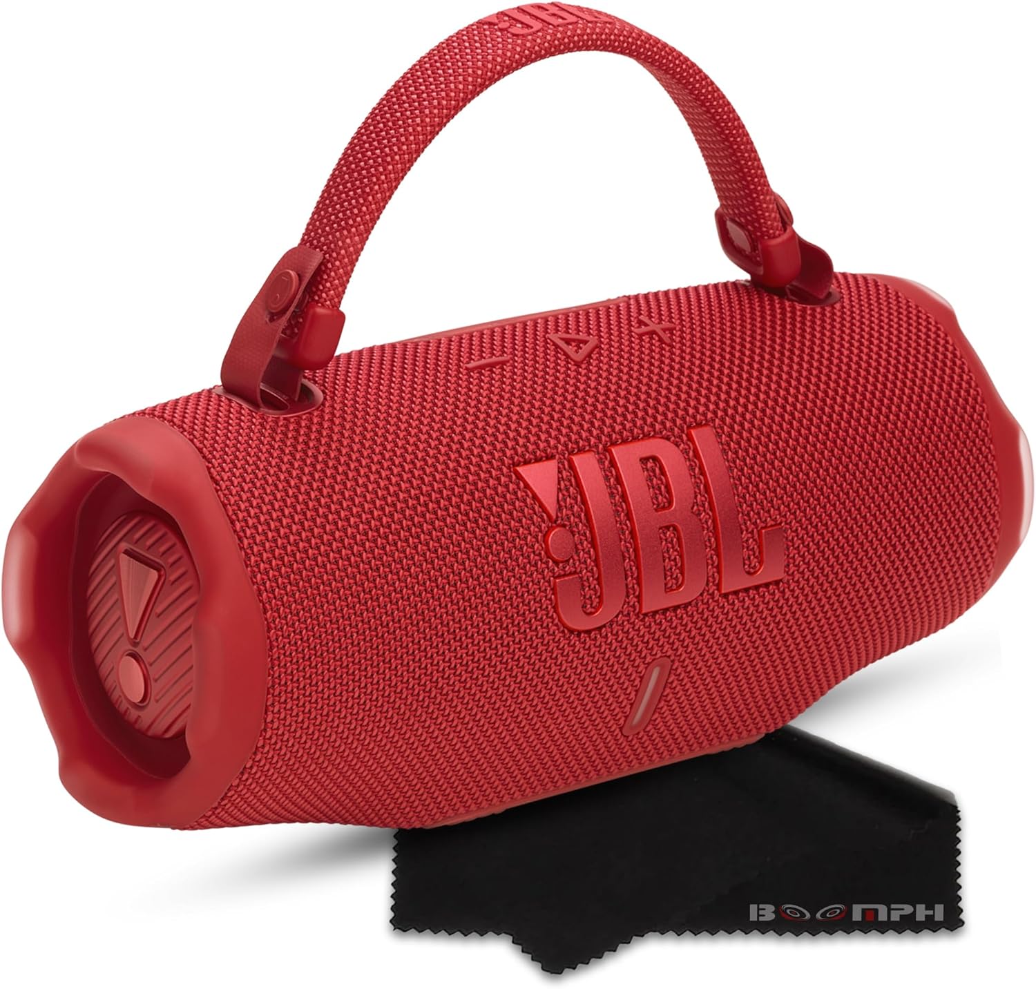 JBL Charge 6 Portable Bluetooth Speaker, IP68 Waterproof, Dustproof, Drop-Proof, AI Sound Boost, Built-in Powerbank, Carrying Strap, 28H Battery – Red – Boomph's Ultimate Performance Cloth Solution