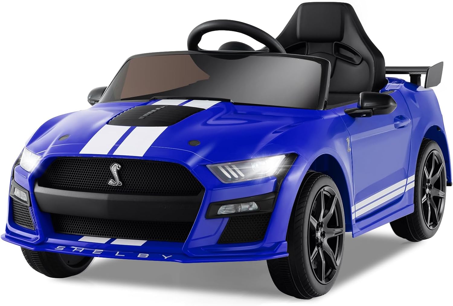 Licensed Ford Mustang Shelby GT500 Ride on Car for Kids by OLAKIDS, 12V Electric Vehicle with Remote Control, Toddlers Battery Powered Toy Gift with 2 Speeds, LED Lights, USB, FM, Music, Horn