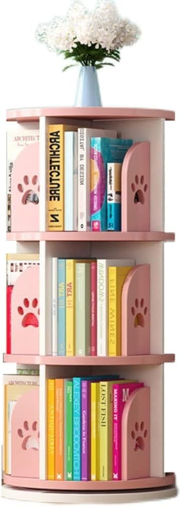 GaRcan Rotating Bookshelf Round Rotating Bookshelf Bookcase with Footprint Pattern 3/4/5-Shelf with Dolphin Motif Home High-Density Bookcase