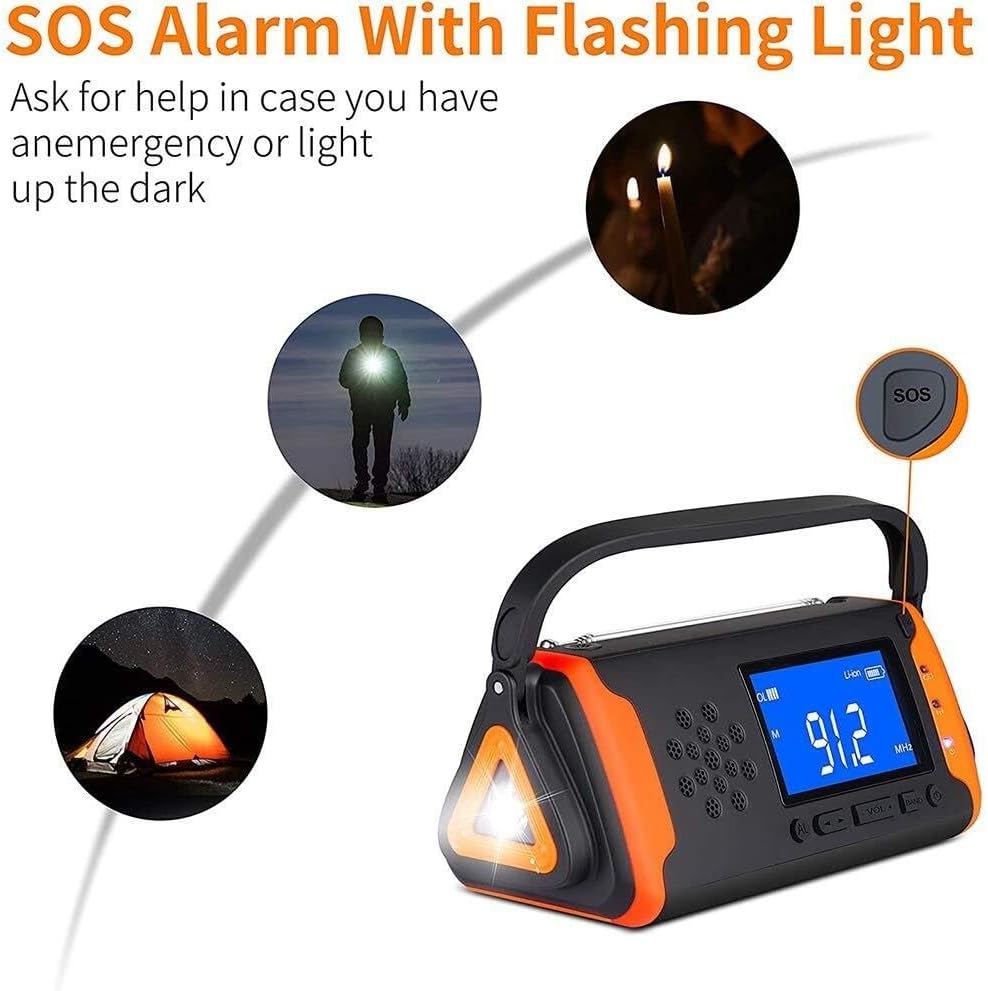 Solar Charging Emergency Weather Radio Portable Crank Bluetooth with 4000mAh Battery