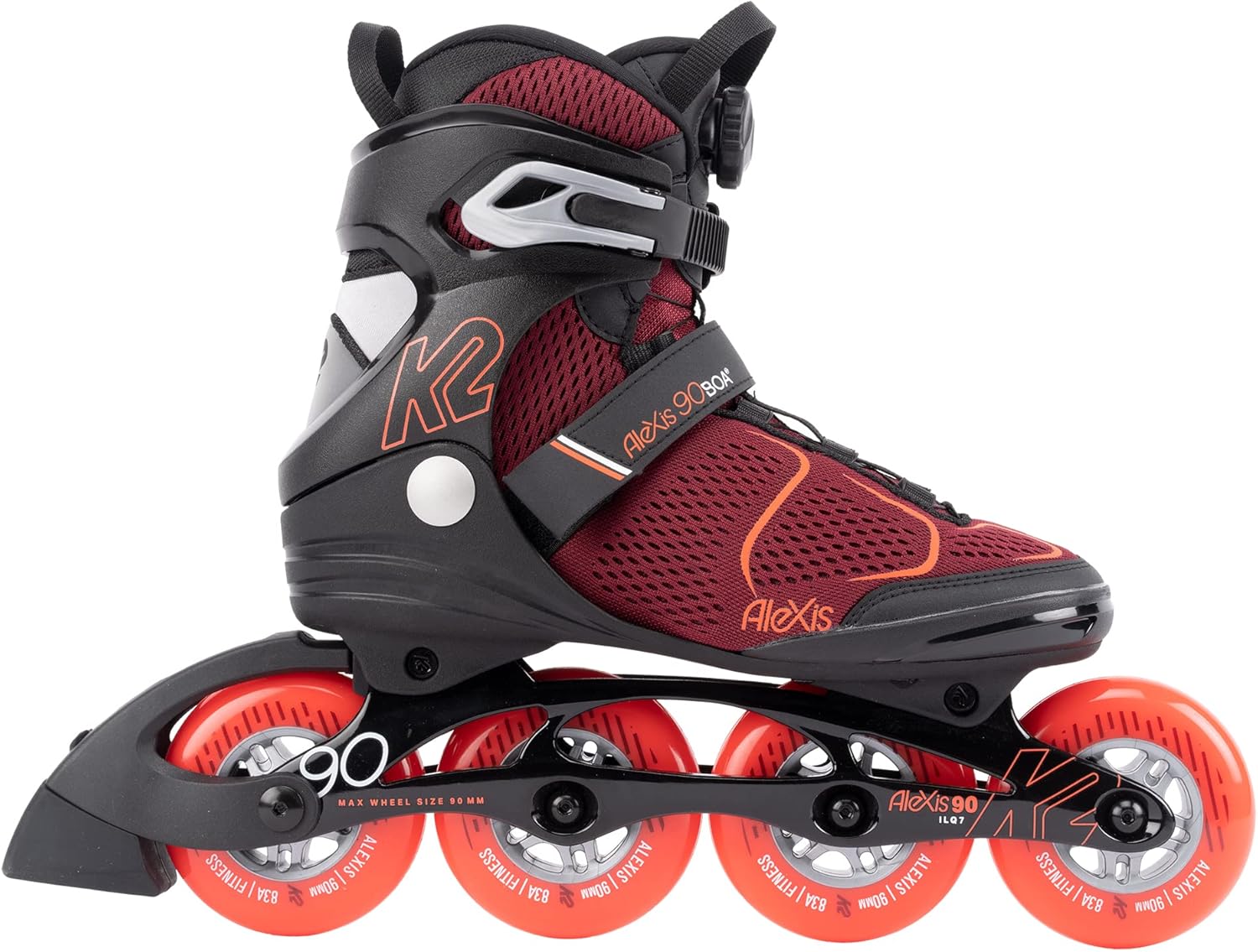 K2 Alexis 90 BOA Womens Inline Skates - Burgandy/Orange