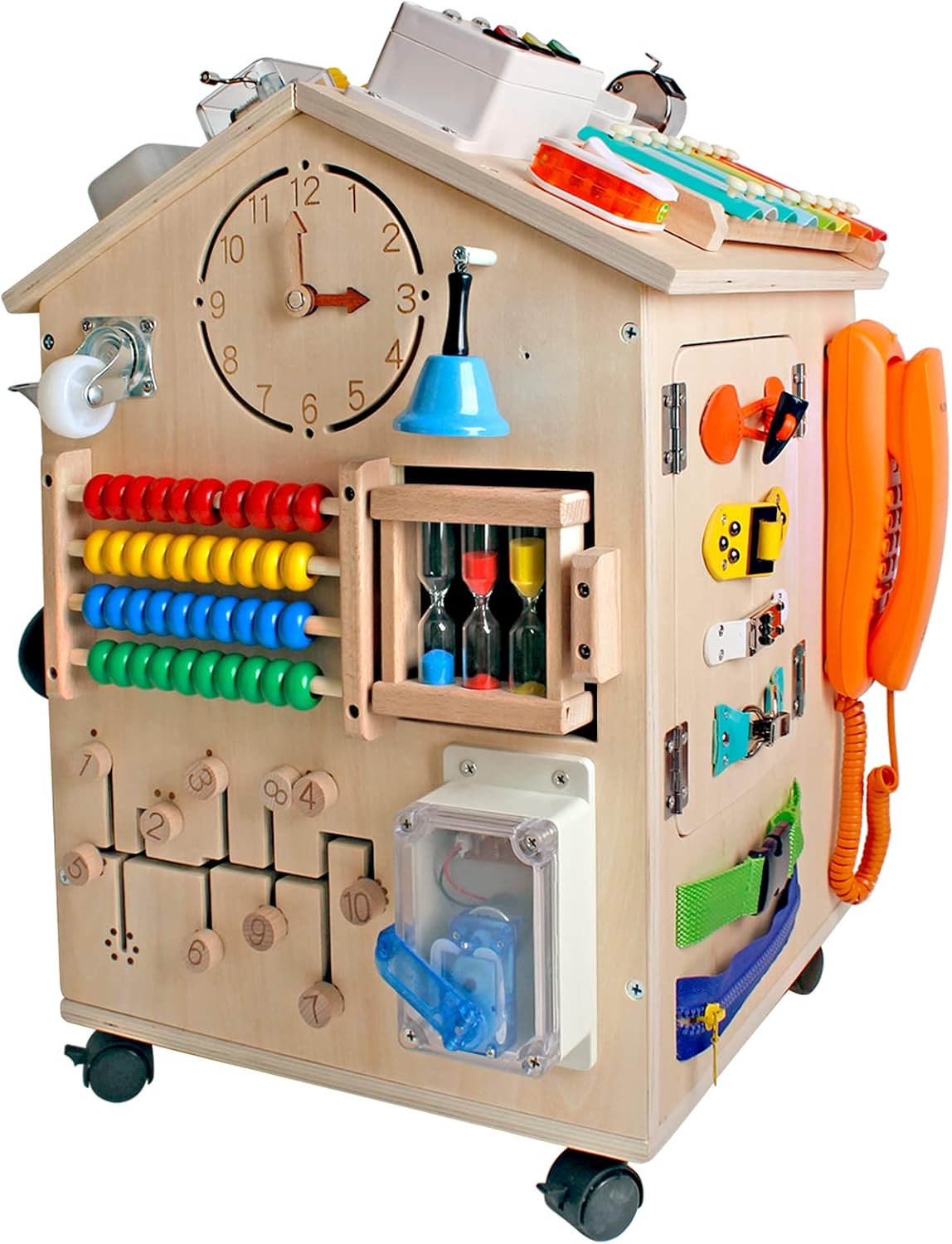 SHIERDU Montessori Wooden Busy House Basic Life Skills and fine Motor Training for Children, pre-School Education and Learning Busy Board, Sensory Game Toys, Large Gifts for Boys and Girls