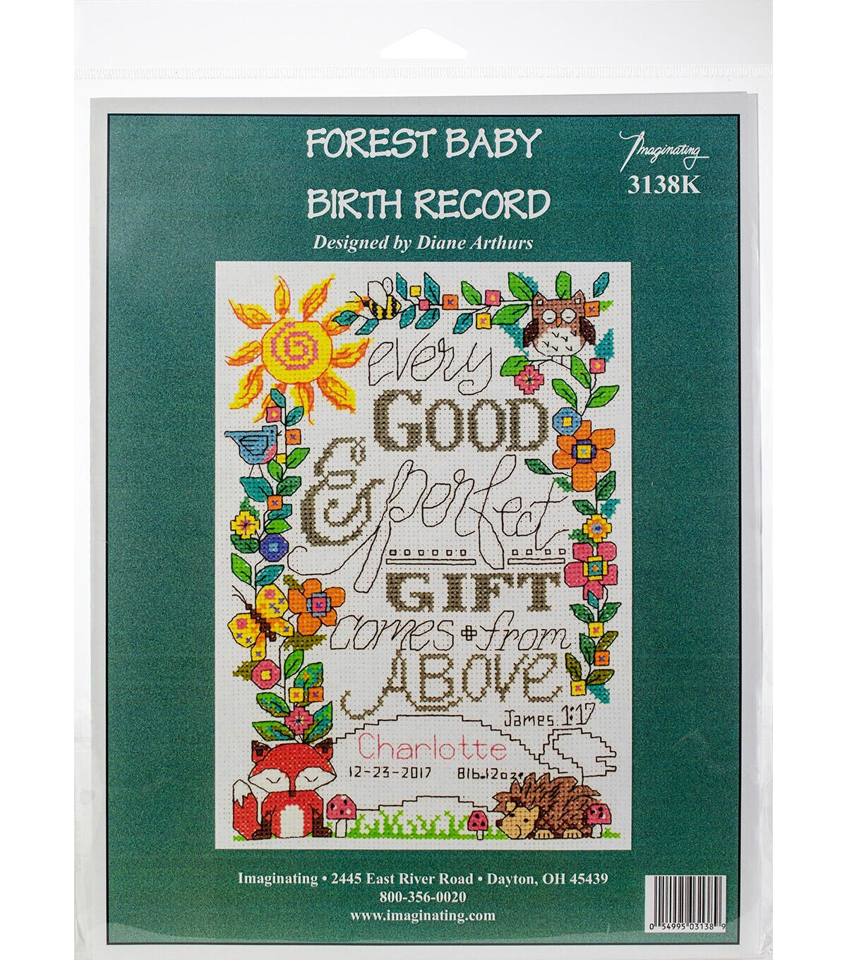 Imaginating 6 x 9 Forest Baby Birth Record Counted Cross Stitch Kit