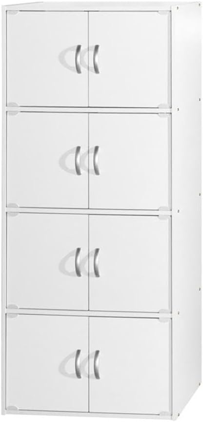 Pemberly Row 4 Shelf 8 Door Versatil Wooden Bookcase Cabinet in White Finish